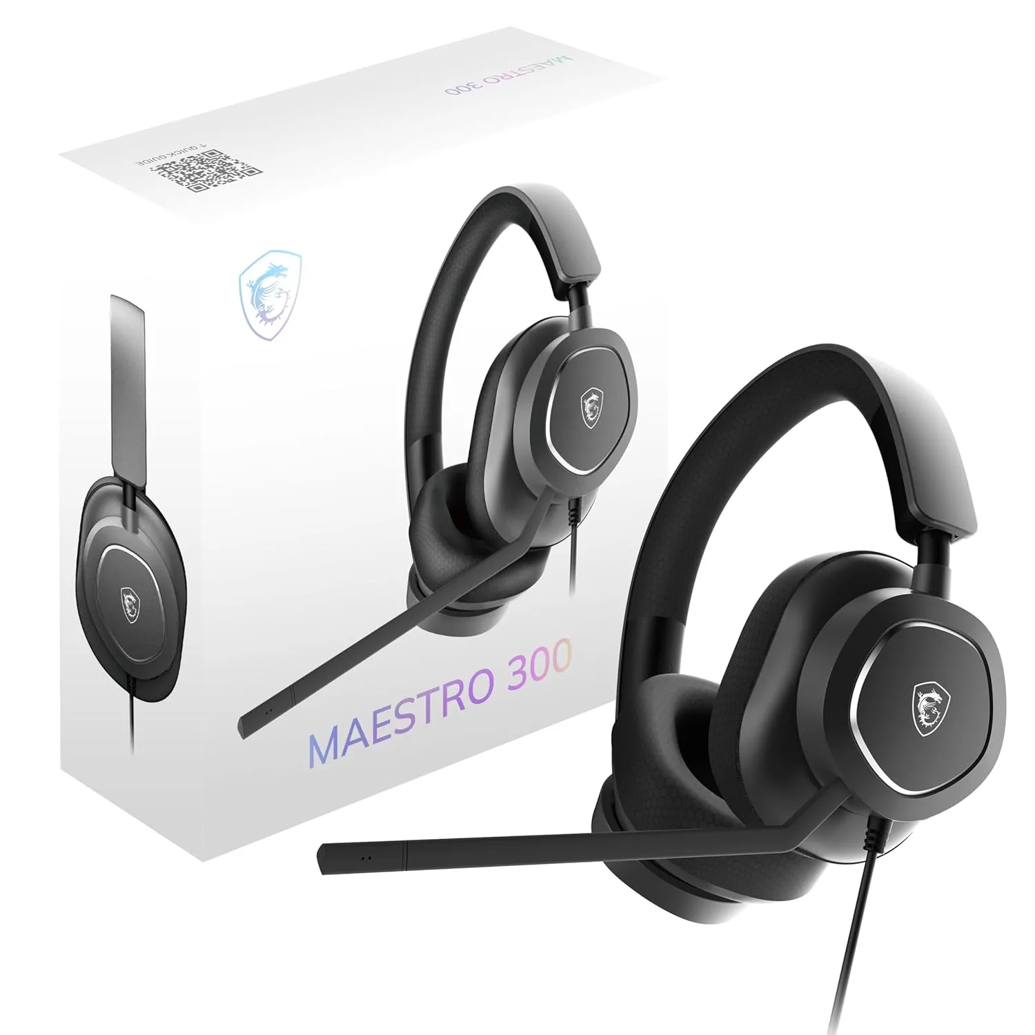 MSI Maestro 300 Gaming Headset – 40mm Neodymium Drivers, Unidirectional (Cardioid) Mic, Lightweight Comfort, Cross Platform Connectivity