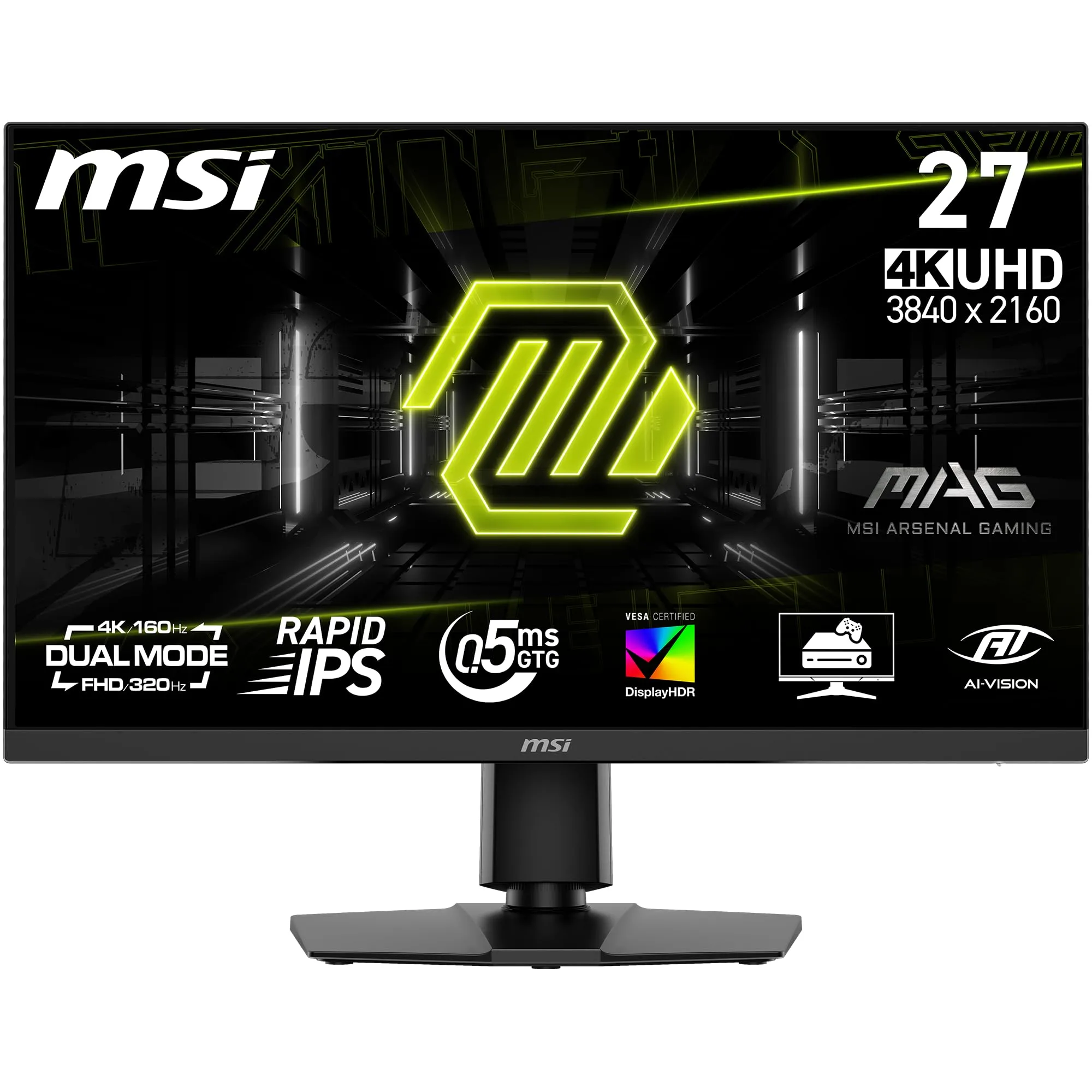 MSI MAG 272URDF E16 27-inch 3840 x 2160 (UHD) Gaming Office Monitor, 160Hz, Adaptive-Sync, HDR Ready, HDMI, VGA Port, VESA Mountable, Tilt, 4-Side Slim Bezel,0.5ms, Black