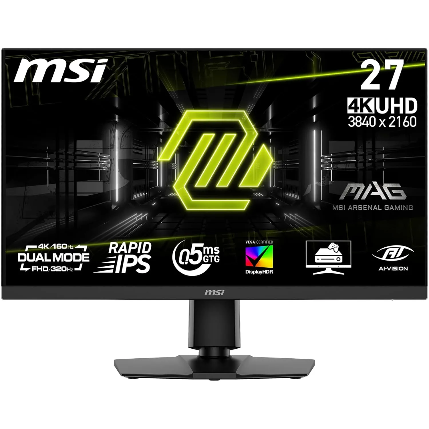 MSI MAG 272URDF E16 27-inch 3840 x 2160 (UHD) Gaming Office Monitor, 160Hz, Adaptive-Sync, HDR Ready, HDMI, VGA Port, VESA Mountable, Tilt, 4-Side Slim Bezel,0.5ms, Black