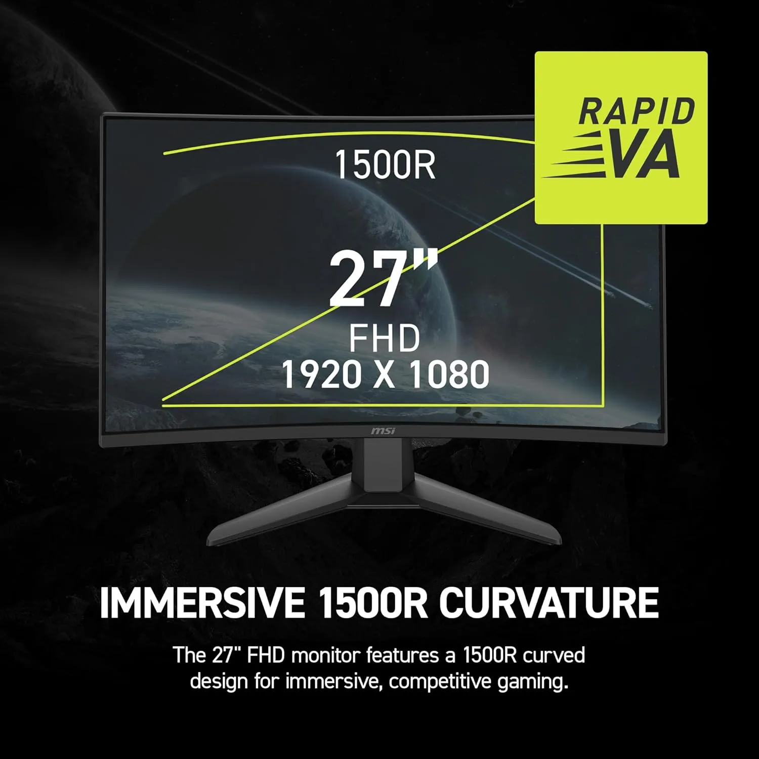 MSI MAG 274CF X24 27-inch 1920 x 1080 (FHD) Gaming Monitor, 240Hz, AMD Adaptive-Sync, HDR Ready, HDMI, VGA Port, VESA Mountable, Tilt, 4-Side Slim Bezel, 0.5ms, Black