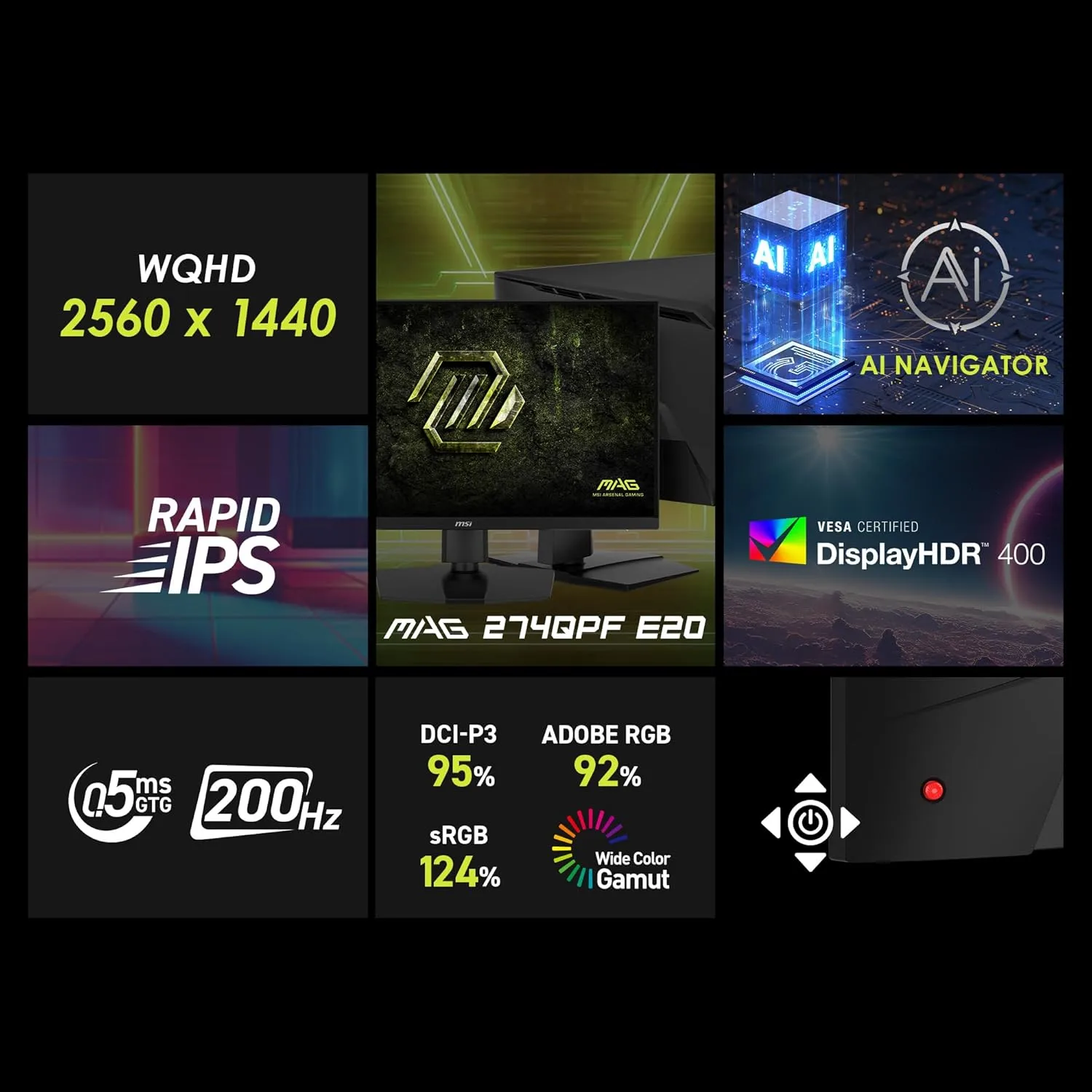 MSI MAG 274QPF E20 27-inch 2560 x 1440 WQHD Gaming Monitor, 200Hz, 0.5ms