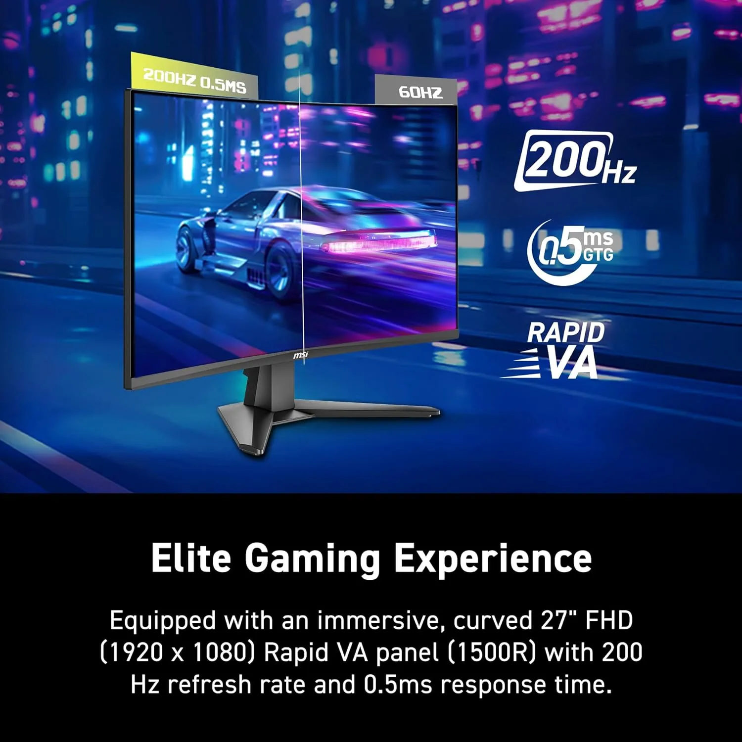 MSI MAG 276CF E20 27-inch 1920 x 1080 (FHD) Gaming Monitor, 200Hz, Adaptive-Sync, HDMI, DisplayPort, VESA Mountable, Tilt, Height Adjustable, Speaker, 0.5ms, Black