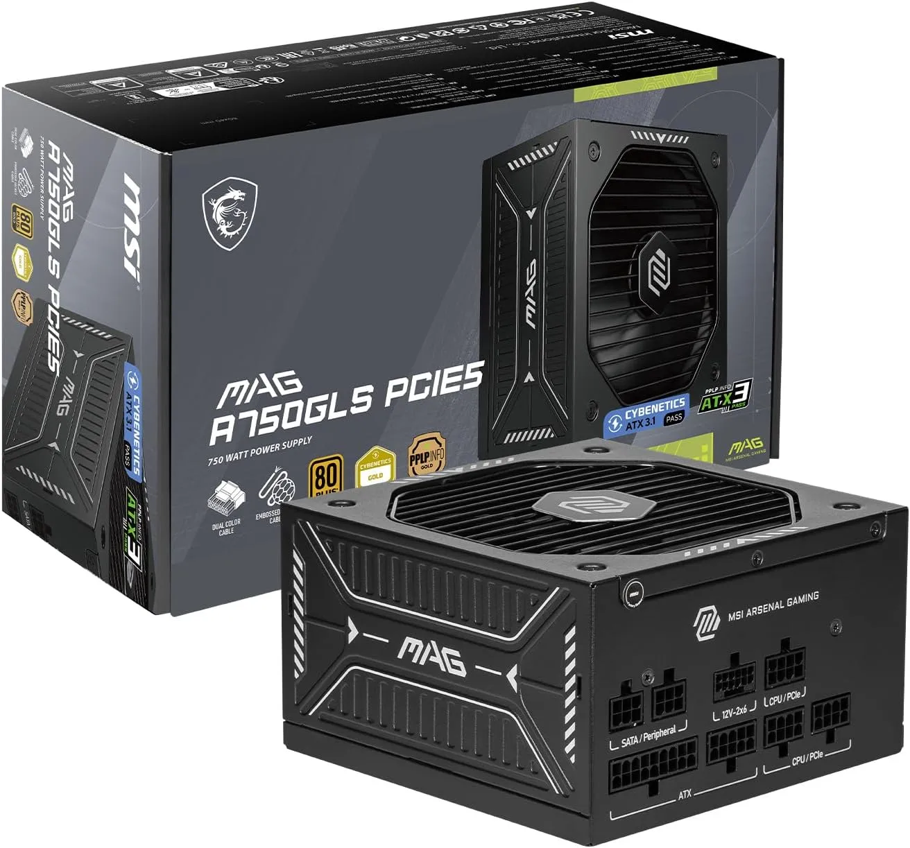 MSI MAG GLS PCIE5 Fully-Modular ATX 3.1 Gaming Power Supply, 80+ Gold