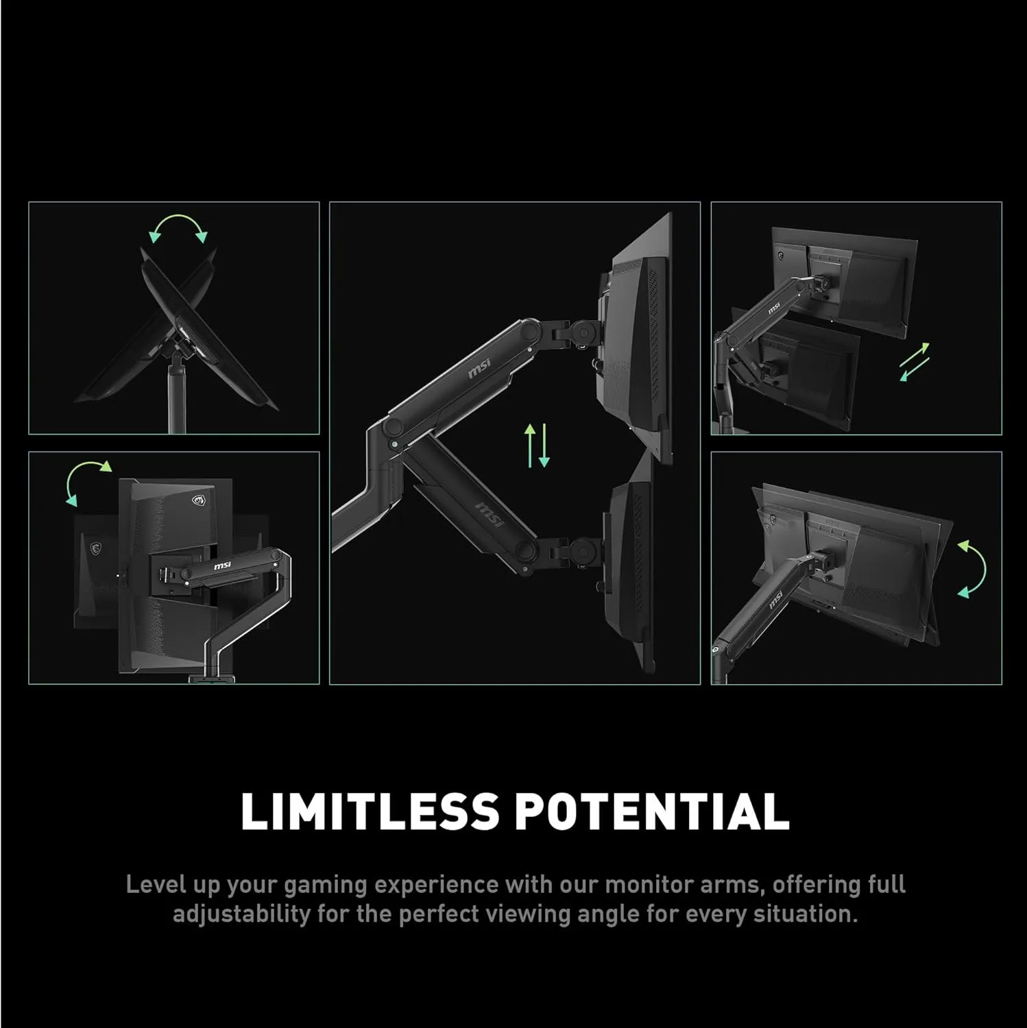 MSI MAG MT201 Premium Heavy Duty Single Monitor Arm - Supports 17-49", 44 lb Capacity