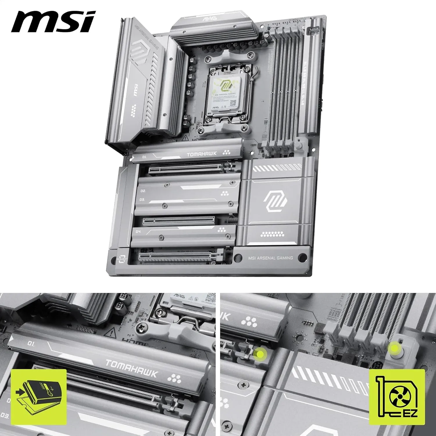 MSI MAG X870E Tomahawk MAX WiFi PZ Motherboard, ATX - Supports AMD Ryzen 9000/8000 / 7000 Processors, AM5 - DDR5 Memory Boost 8400+ MT/s (OC), PCIe 5.0 x16, M.2 Gen5, Wi-Fi 7, 5G LAN