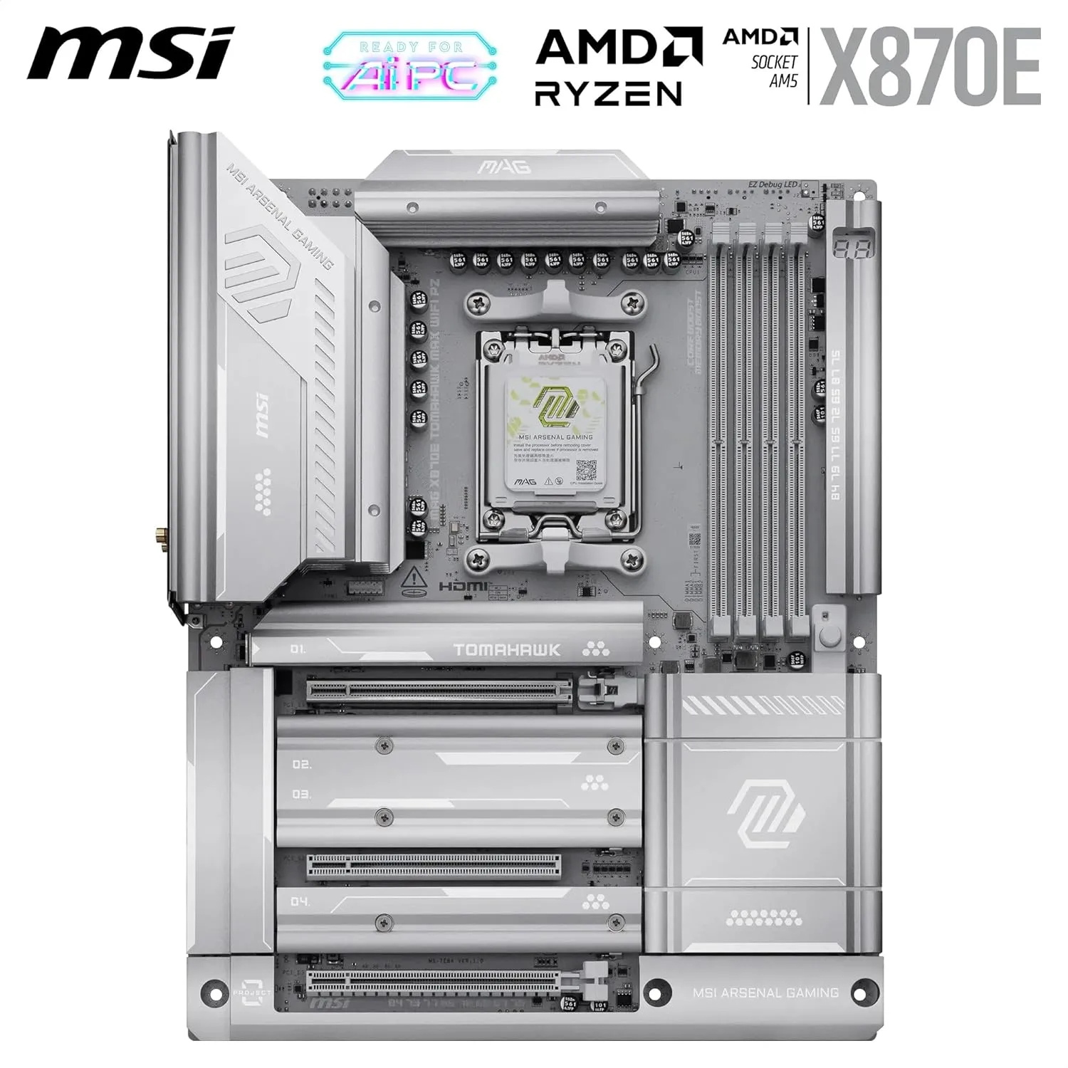 MSI MAG X870E Tomahawk MAX WiFi PZ Motherboard, ATX - Supports AMD Ryzen 9000/8000 / 7000 Processors, AM5 - DDR5 Memory Boost 8400+ MT/s (OC), PCIe 5.0 x16, M.2 Gen5, Wi-Fi 7, 5G LAN