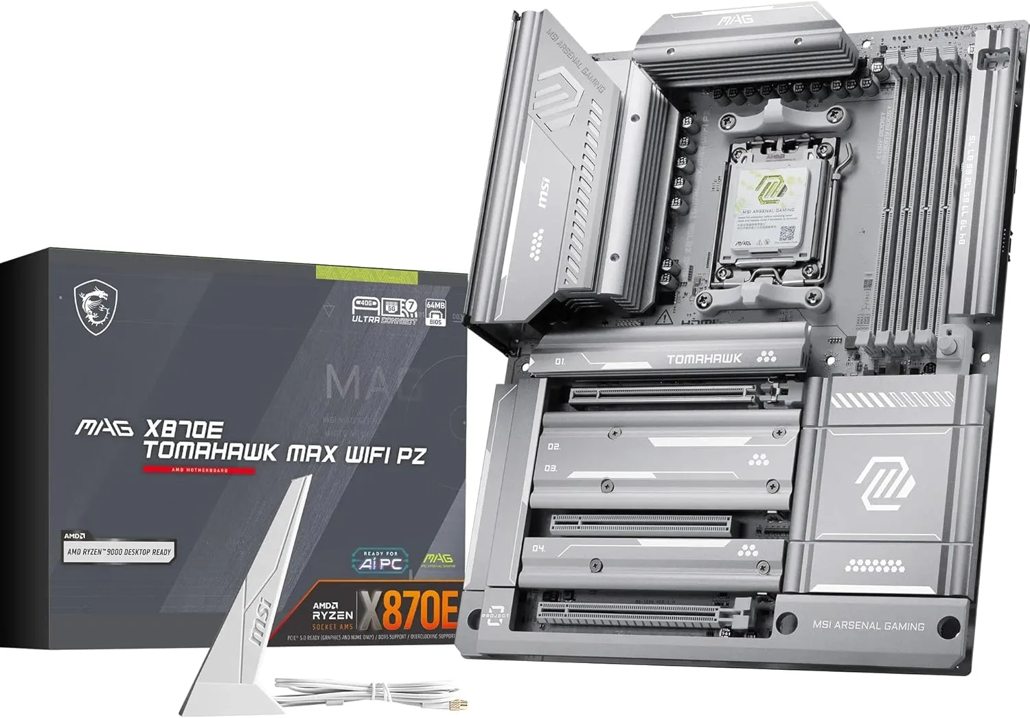 MSI MAG X870E Tomahawk MAX WiFi PZ Motherboard, ATX - Supports AMD Ryzen 9000/8000 / 7000 Processors, AM5 - DDR5 Memory Boost 8400+ MT/s (OC), PCIe 5.0 x16, M.2 Gen5, Wi-Fi 7, 5G LAN