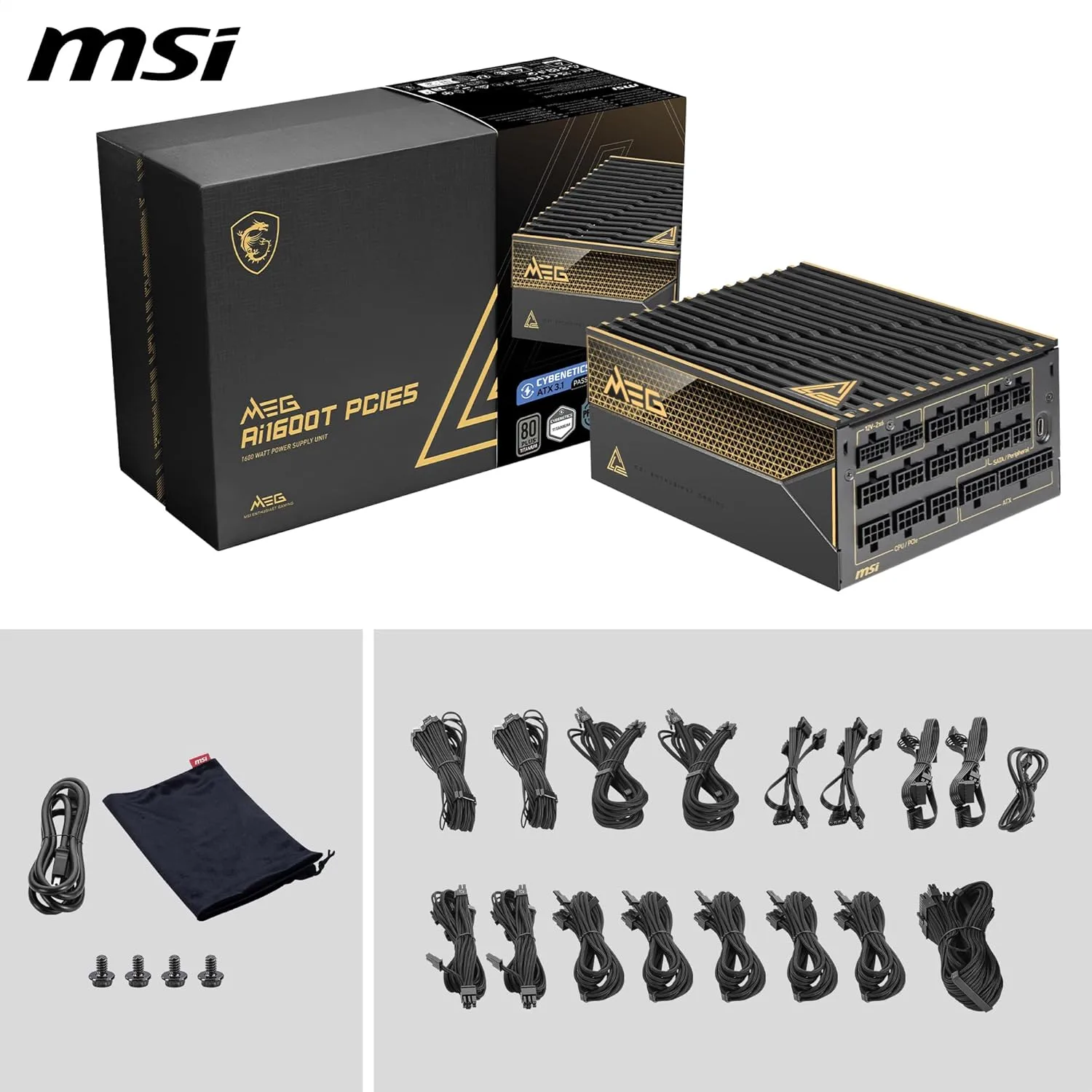 MSI MEG Ai1600T PCIE5 Fully Modular 1600W 80+ Titanium Power Supply