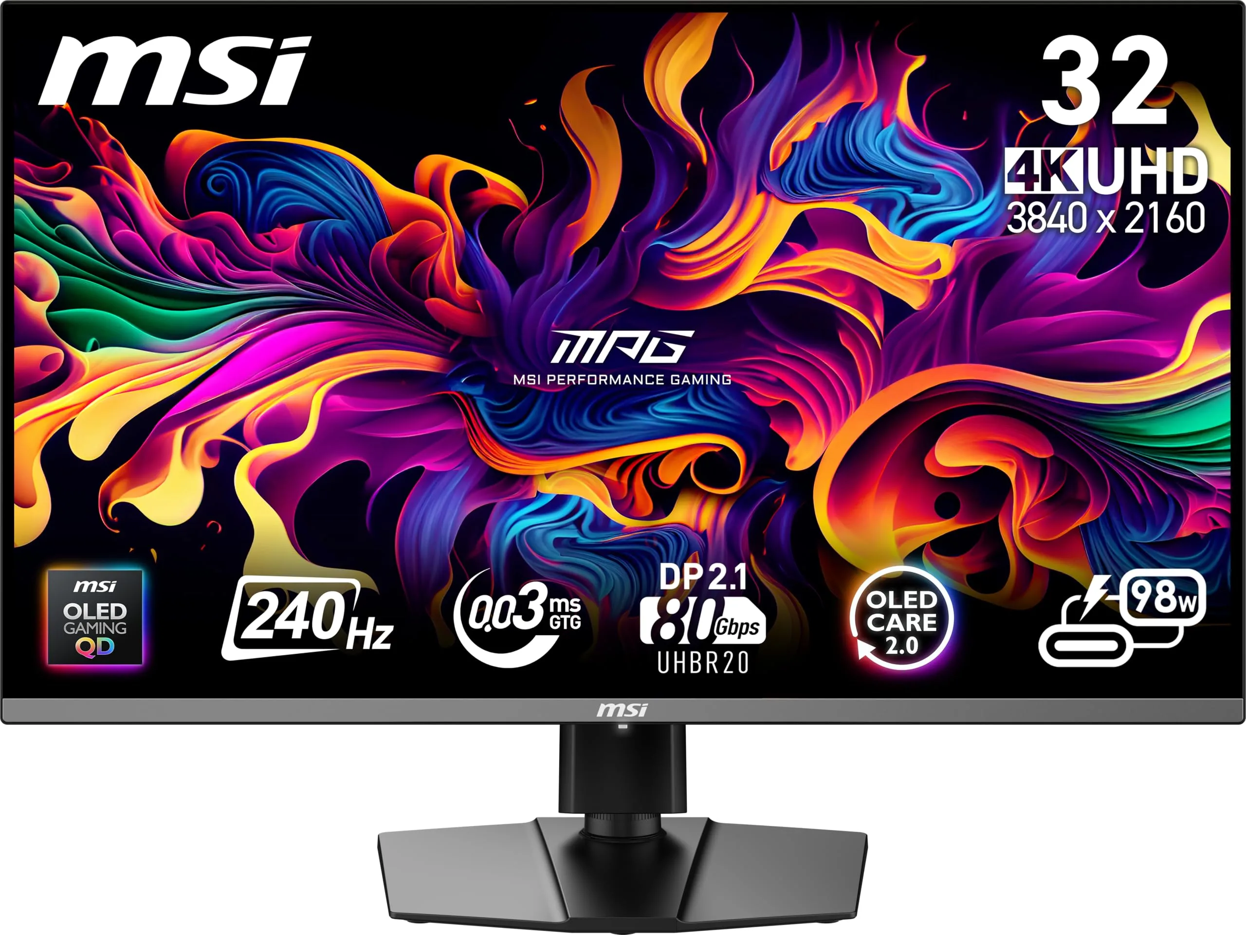 MSI MPG 322URX QD-OLED 32" 4K 240Hz Gaming Monitor, 0.03ms, HDMI/DP