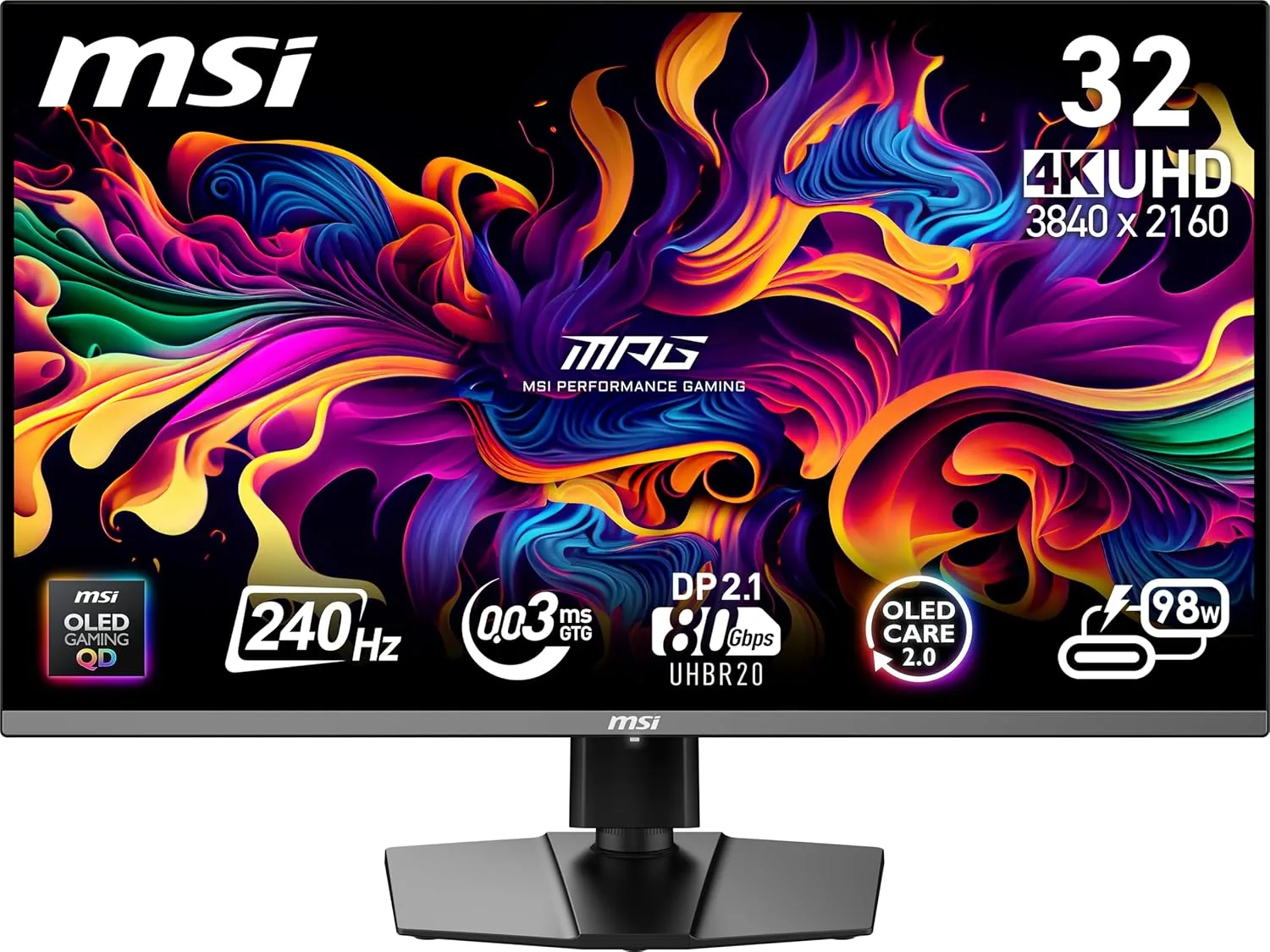 MSI MPG 322URX QD-OLED 32" 4K 240Hz Gaming Monitor, 0.03ms, HDMI/DP