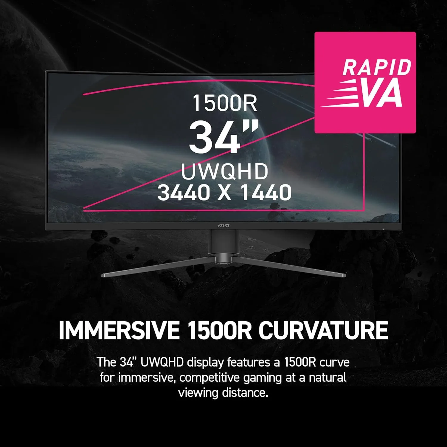 MSI MPG 346CQRF X24 34-inch 3440 x 1440 (UWQHD) Gaming Monitor, 240Hz, Adaptive-Sync, HDR Ready, HDMI, VGA Port, VESA Mountable, Tilt, 4-Side Slim Bezel, 0.5ms, Black