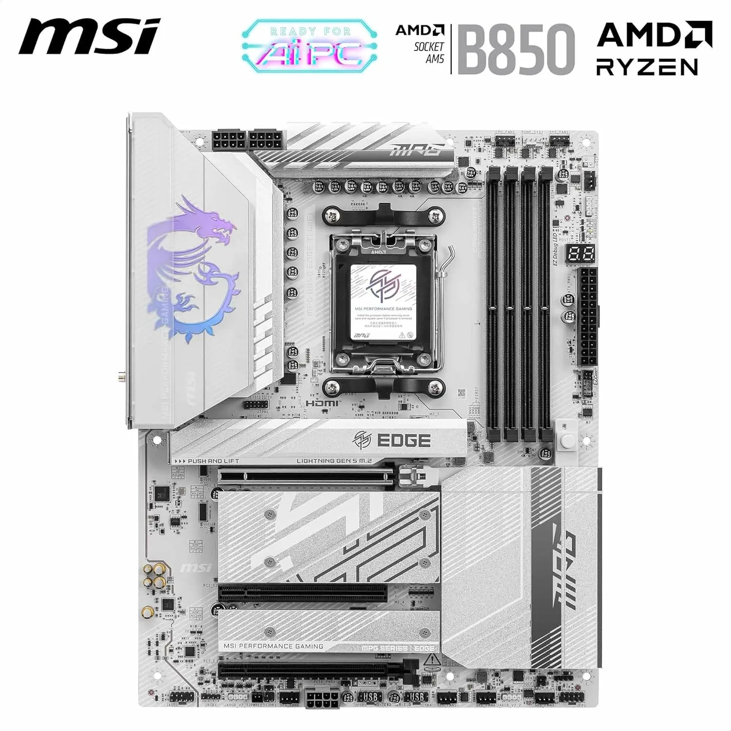 MSI B850 ATX Motherboard AM5 DDR5 PCIe 5.0 M.2 Gen5 Wi‑Fi 7