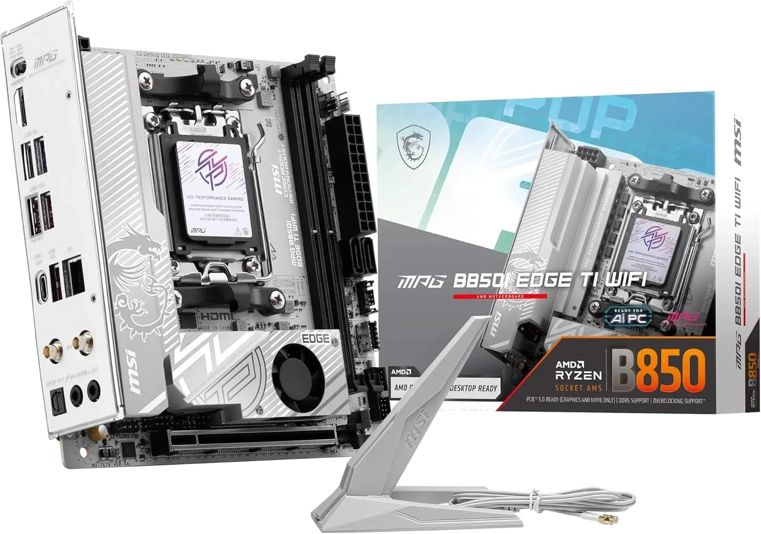 MSI MPG B850I Edge TI WiFi Motherboard, ATX - Supports AMD Ryzen 9000/8000 / 7000 Processors, AM5-90A SPS VRM, DDR5 Memory Boost (8200+MT/s OC), PCIe 5.0 x16, M.2 Gen5, Wi-Fi 7, 5G LAN