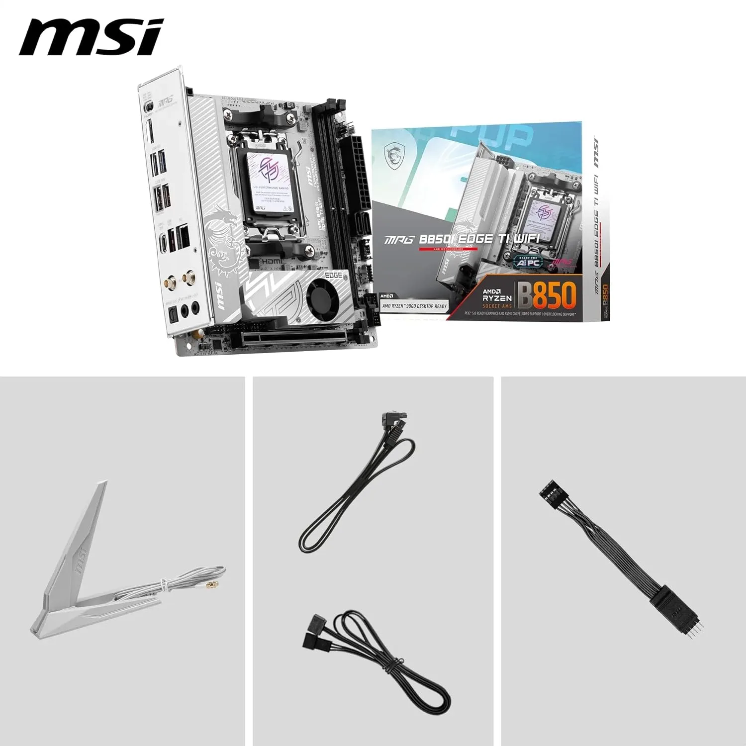 MSI MPG B850I Edge TI WiFi Motherboard, ATX - Supports AMD Ryzen 9000/8000 / 7000 Processors, AM5-90A SPS VRM, DDR5 Memory Boost (8200+MT/s OC), PCIe 5.0 x16, M.2 Gen5, Wi-Fi 7, 5G LAN