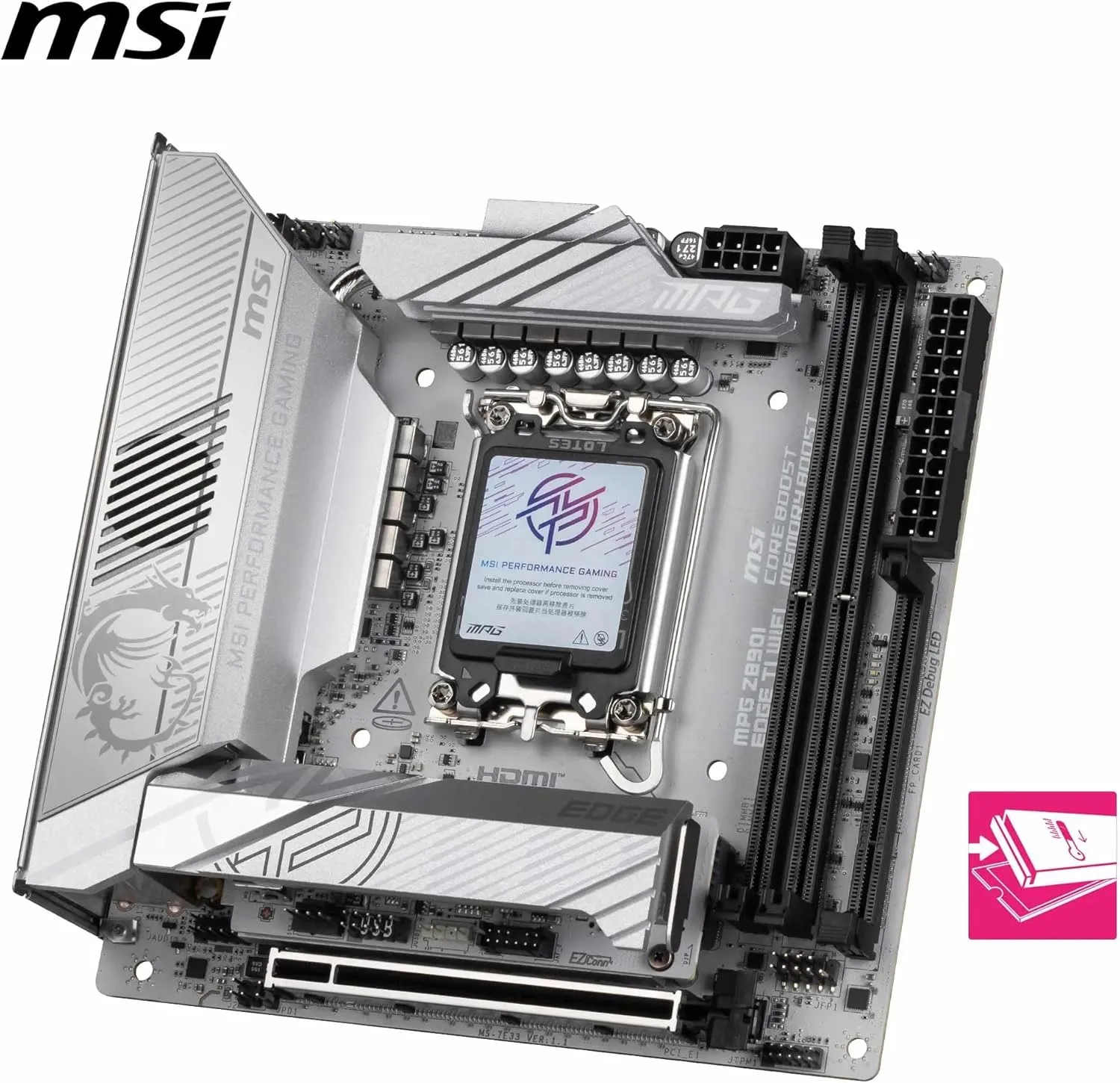 MSI MPG Z890I Edge TI WiFi Motherboard, Mini-ITX - Supports Intel Core Ultra Processors (Series 2), LGA 1851-110A SPS VRM, DDR5 Memory Boost (8600+ MT/s OC), PCIe 5.0 x16, M.2 Gen5, Wi-Fi 7, 5G LAN
