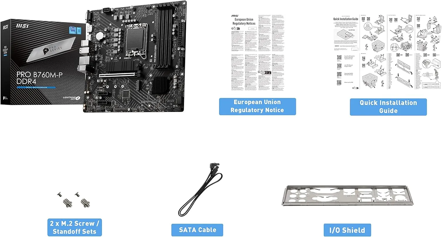 MSI PRO B760M-P DDR4 ProSeries Motherboard (Supports 12th/13th/14th Gen Intel Processors, LGA 1700, DDR4, PCIe 4.0, M.2, USB 3.2 Gen2, HDMI/DP, mATX)