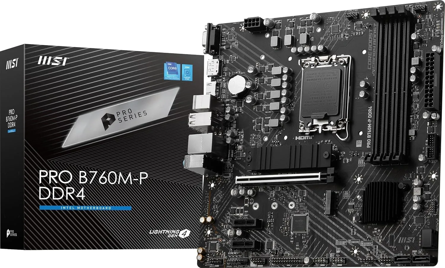 MSI PRO B760M-P DDR4 ProSeries Motherboard (Supports 12th/13th/14th Gen Intel Processors, LGA 1700, DDR4, PCIe 4.0, M.2, USB 3.2 Gen2, HDMI/DP, mATX)