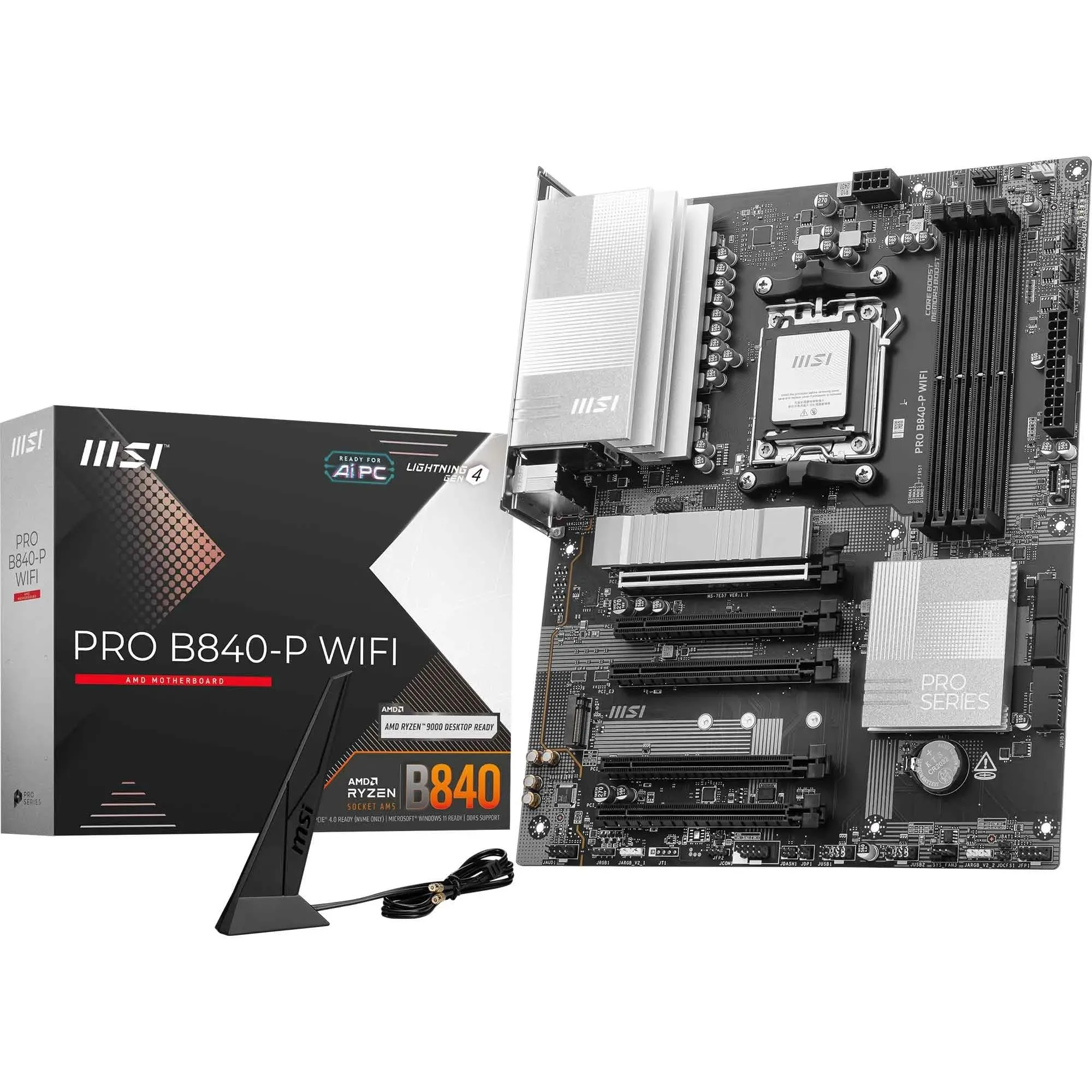 MSI PRO B840-P WiFi Motherboard, ATX, AM5, DDR5, PCIe 4.0, M.2 Gen4, Wi‑Fi 7