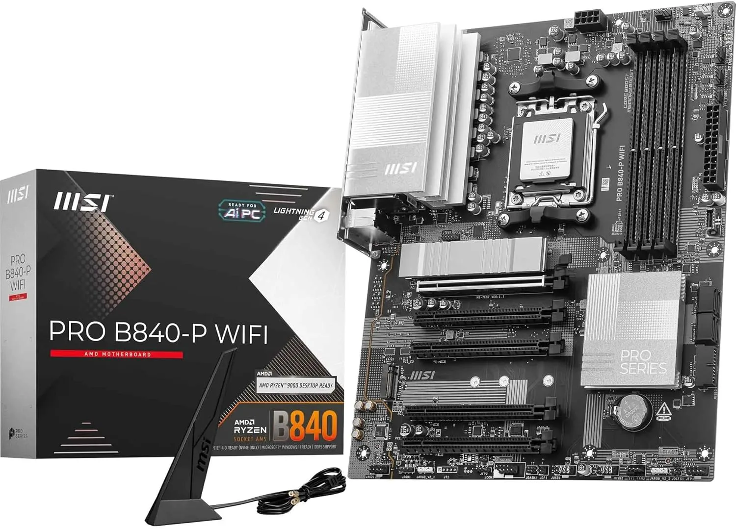 MSI PRO B840-P WiFi Motherboard, ATX, AM5, DDR5, PCIe 4.0, M.2 Gen4, Wi‑Fi 7
