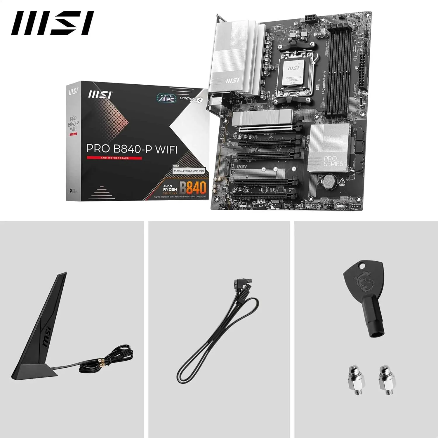 MSI PRO B840-P WiFi Motherboard, ATX, AM5, DDR5, PCIe 4.0, M.2 Gen4, Wi‑Fi 7