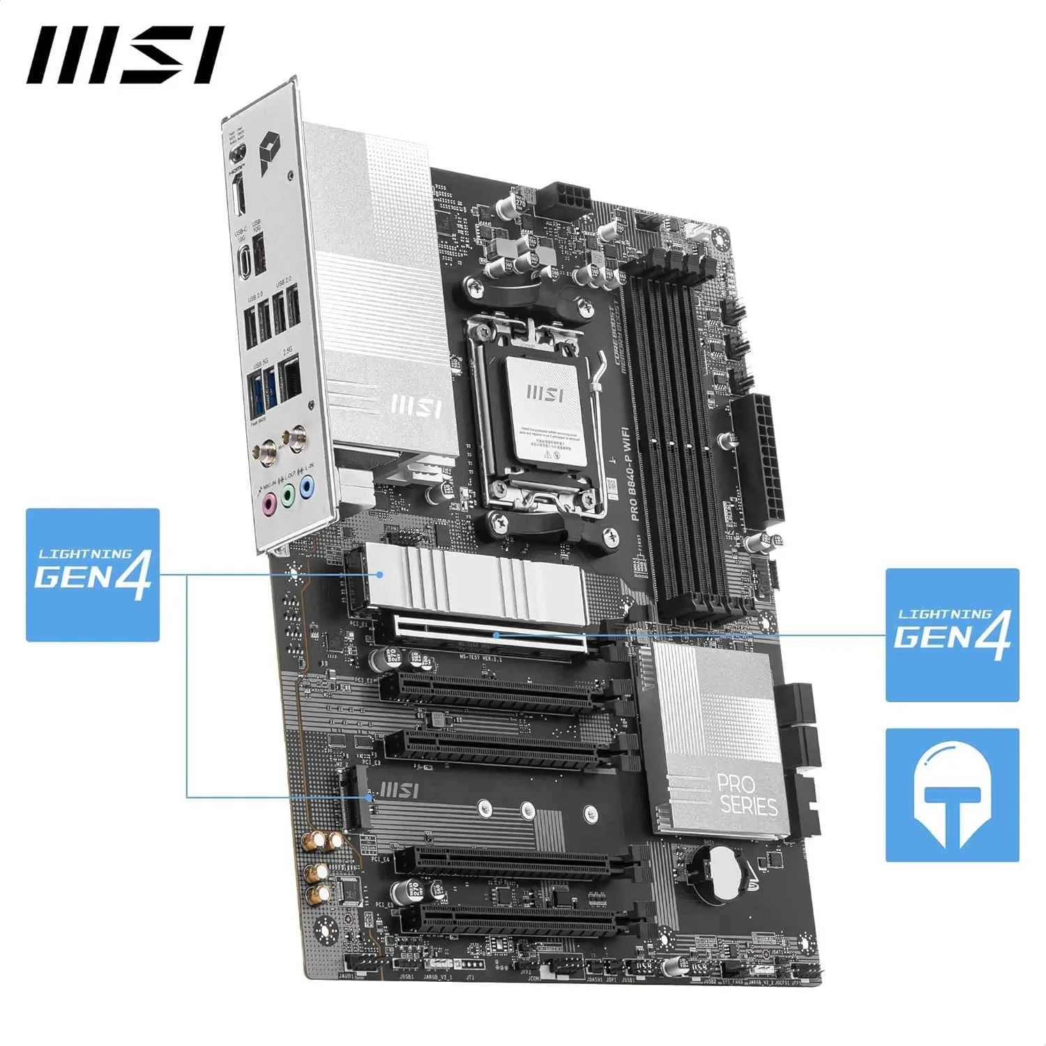 MSI PRO B840-P WiFi Motherboard, ATX, AM5, DDR5, PCIe 4.0, M.2 Gen4, Wi‑Fi 7