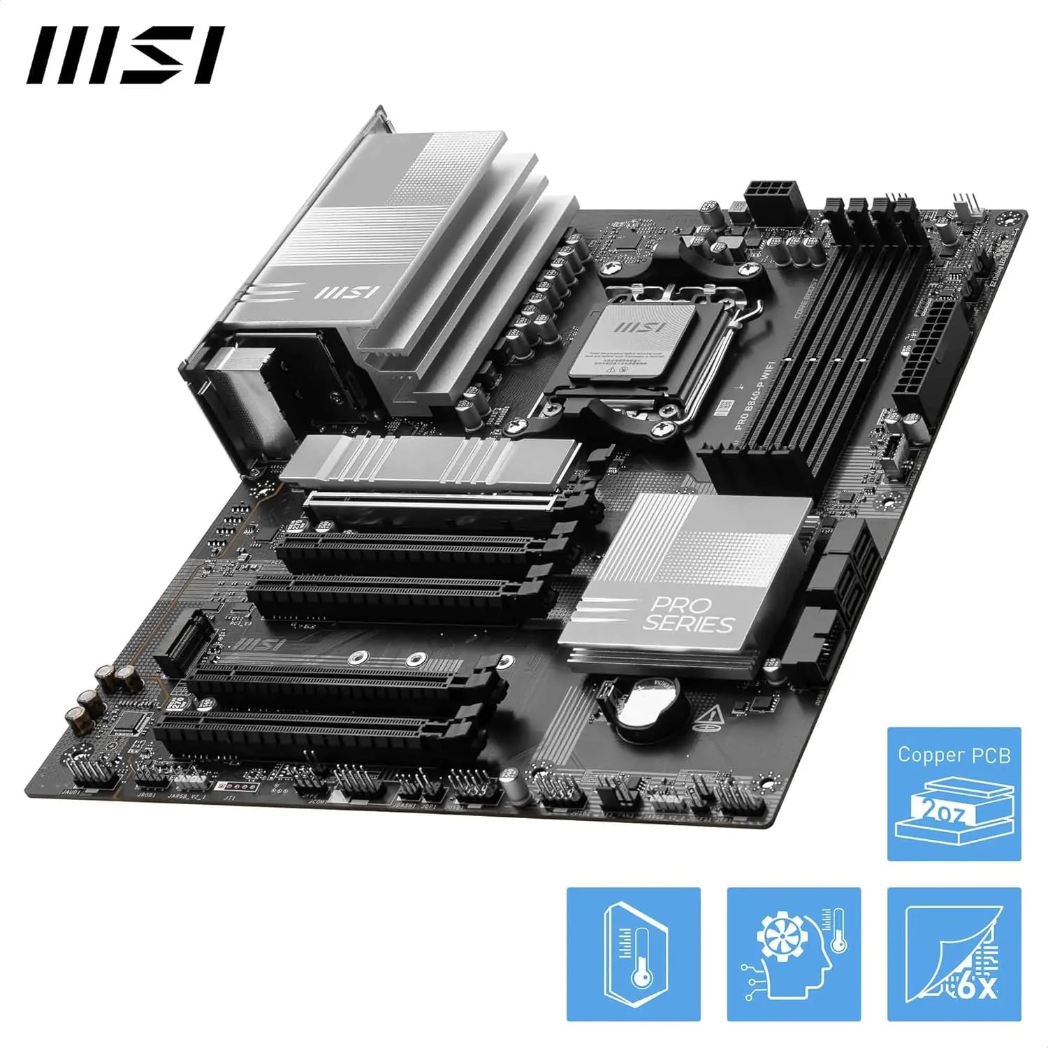 MSI PRO B840-P WiFi Motherboard, ATX, AM5, DDR5, PCIe 4.0, M.2 Gen4, Wi‑Fi 7