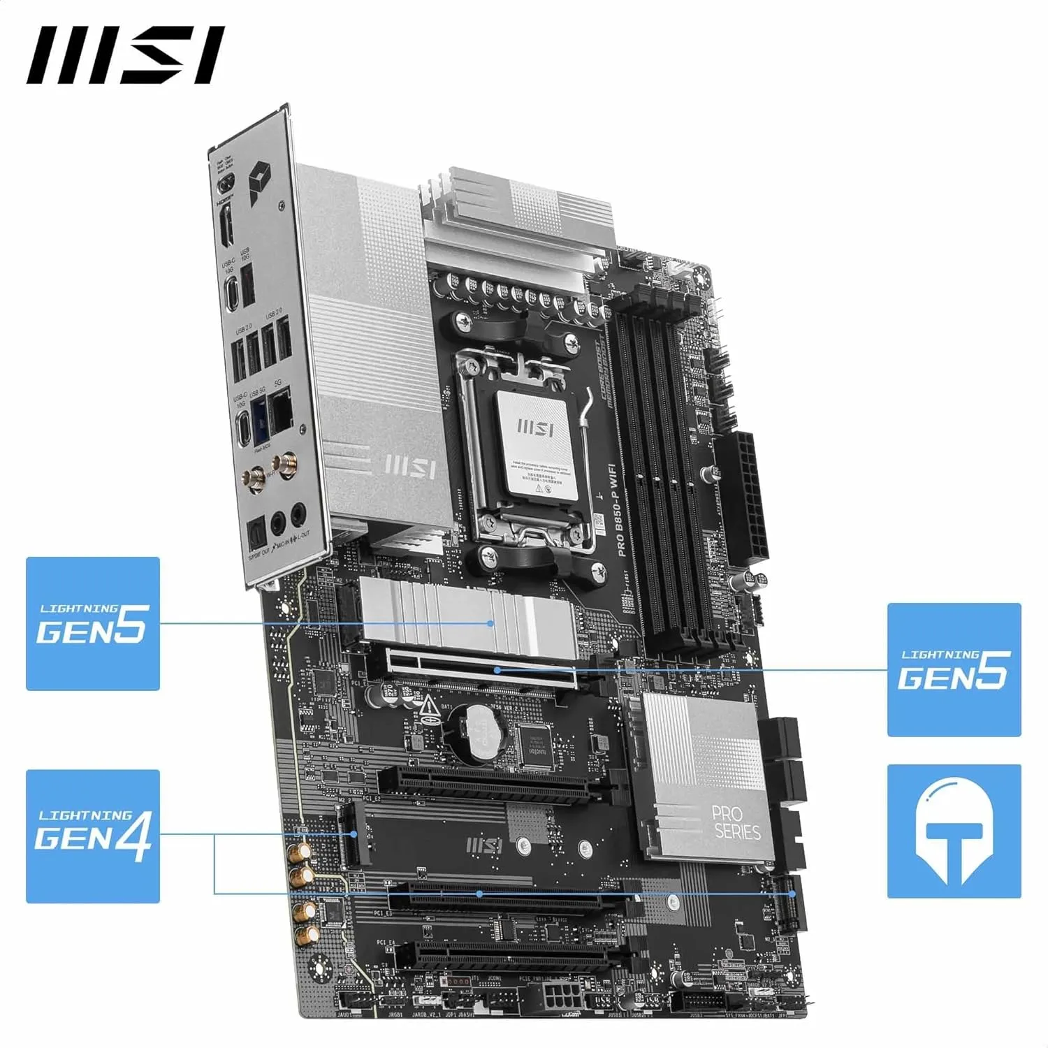 MSI PRO B850-P WiFi Motherboard, ATX - Supports AMD Ryzen 9000/8000/7000, AM5, DDR5, PCIe 5.0, M.2 Gen5, Wi‑Fi 7