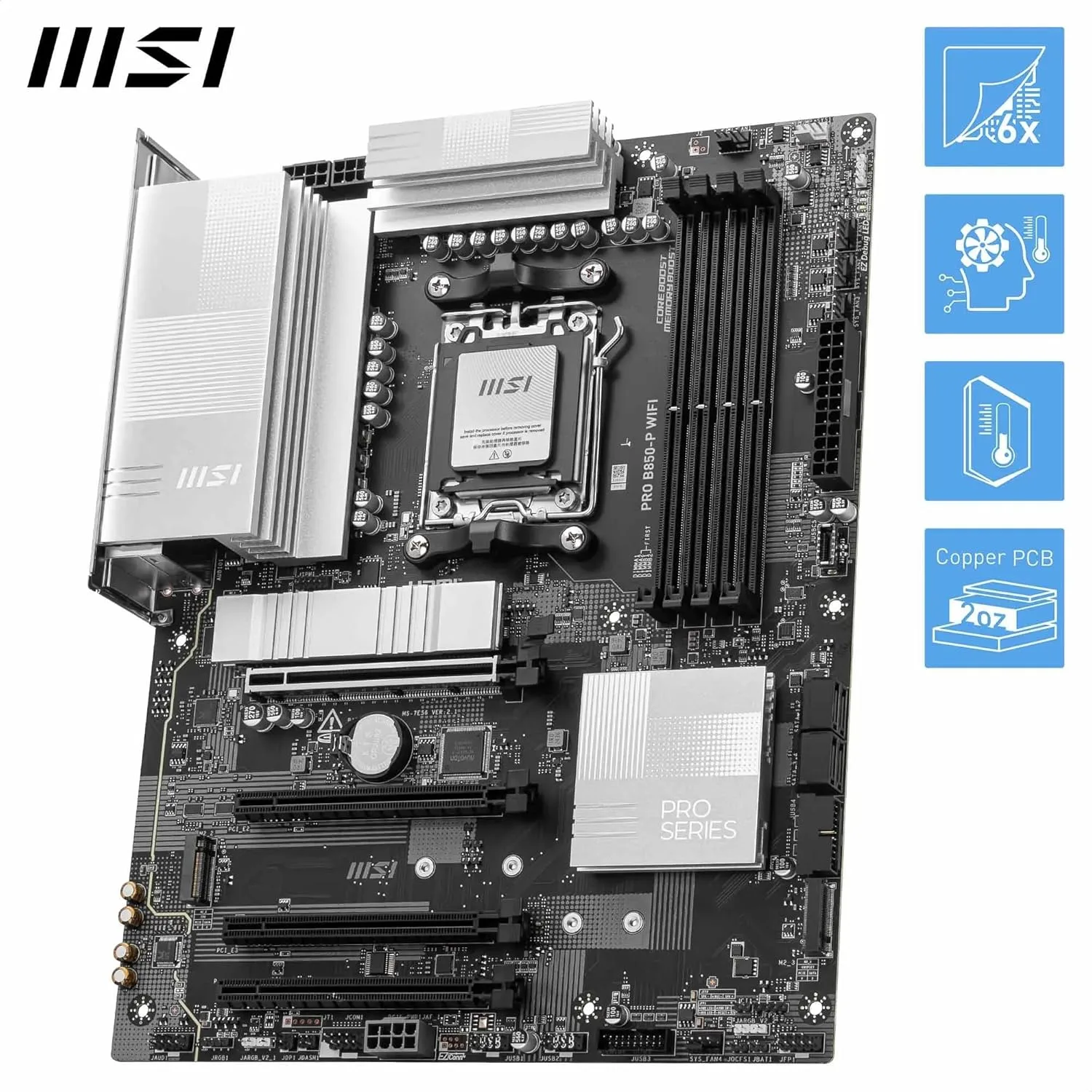 MSI PRO B850-P WiFi Motherboard, ATX - Supports AMD Ryzen 9000/8000/7000, AM5, DDR5, PCIe 5.0, M.2 Gen5, Wi‑Fi 7