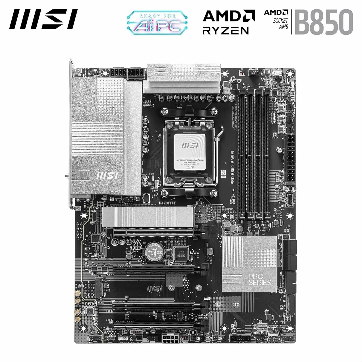 MSI PRO B850-P WiFi Motherboard, ATX - Supports AMD Ryzen 9000/8000/7000, AM5, DDR5, PCIe 5.0, M.2 Gen5, Wi‑Fi 7