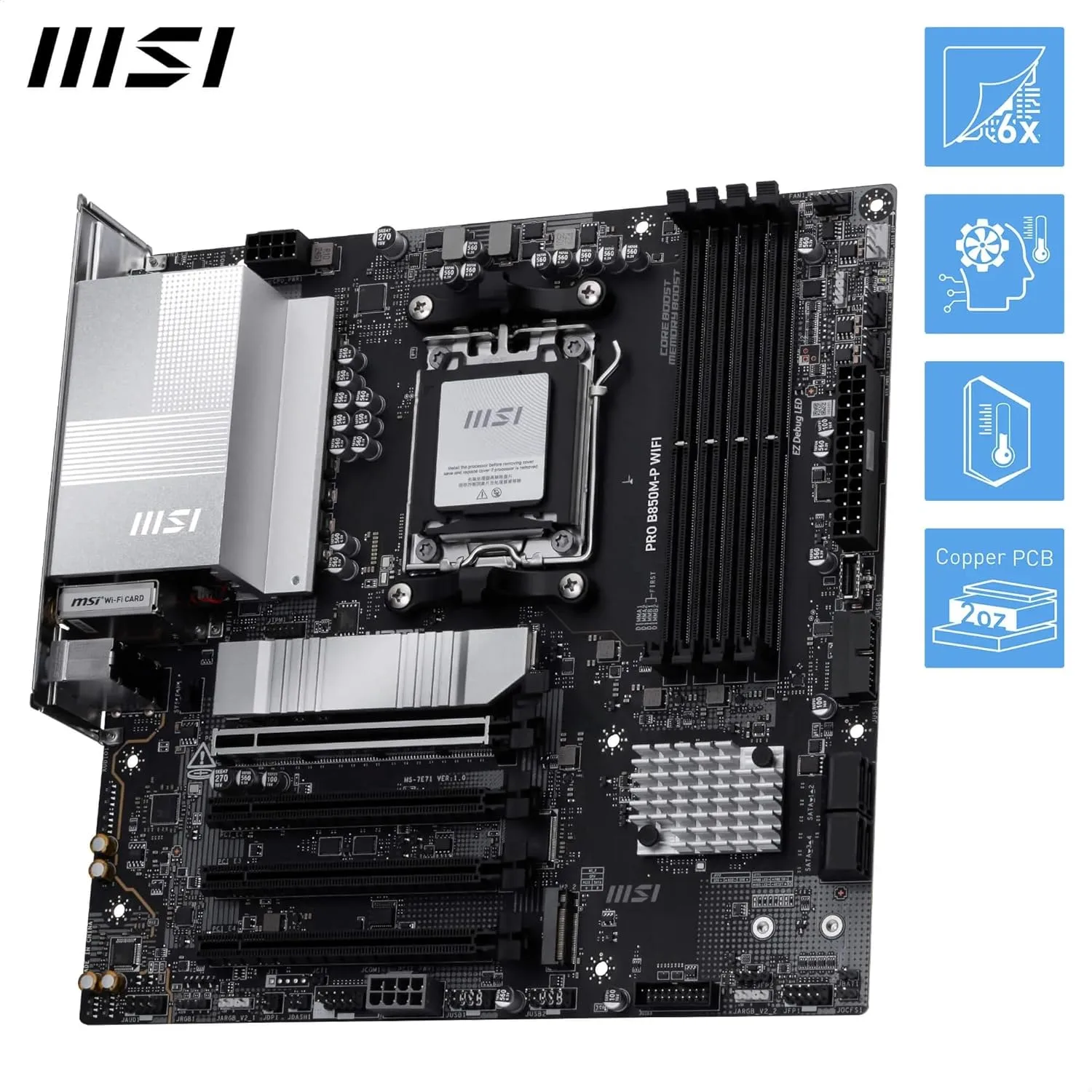 MSI B850 ATX Motherboard AM5 DDR5 PCIe 5.0 M.2 Gen5 Wi‑Fi 7