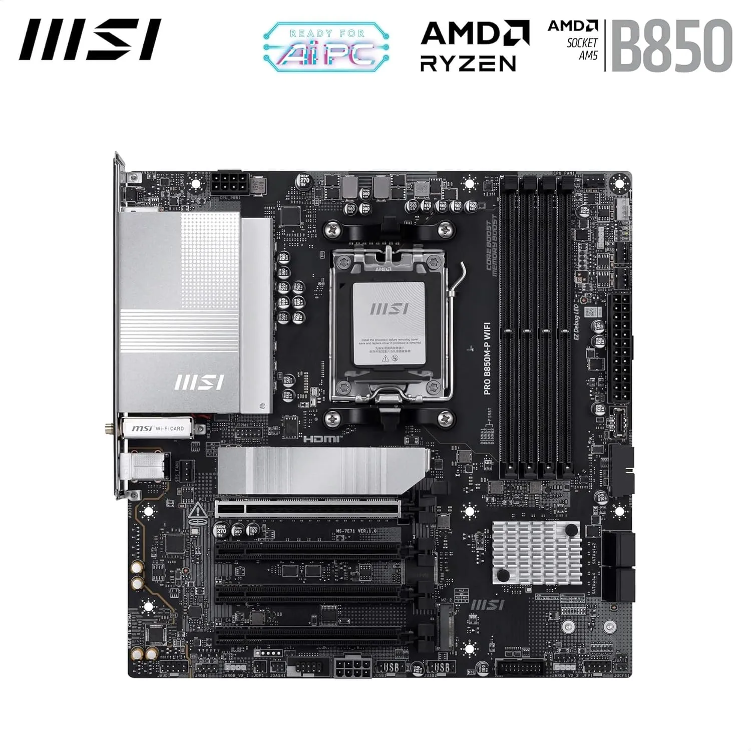 MSI B850 ATX Motherboard AM5 DDR5 PCIe 5.0 M.2 Gen5 Wi‑Fi 7
