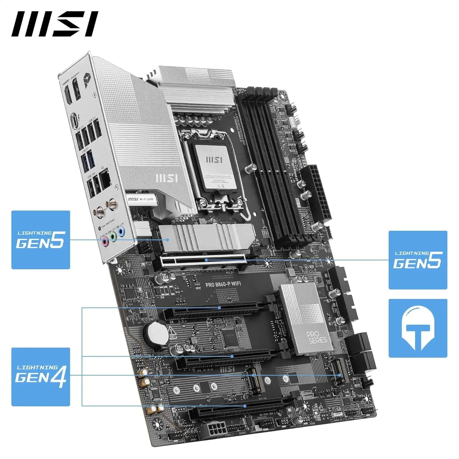 MSI PRO B860-P WiFi Motherboard ATX, LGA 1851, DDR5, PCIe 5.0, M.2 Gen5, Wi‑Fi 7