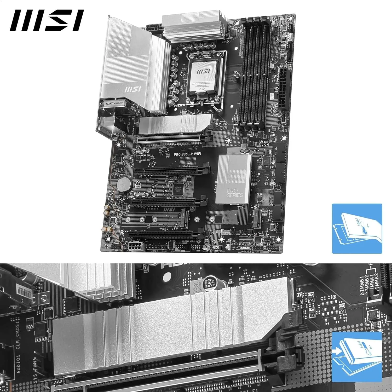MSI PRO B860-P WiFi Motherboard ATX, LGA 1851, DDR5, PCIe 5.0, M.2 Gen5, Wi‑Fi 7