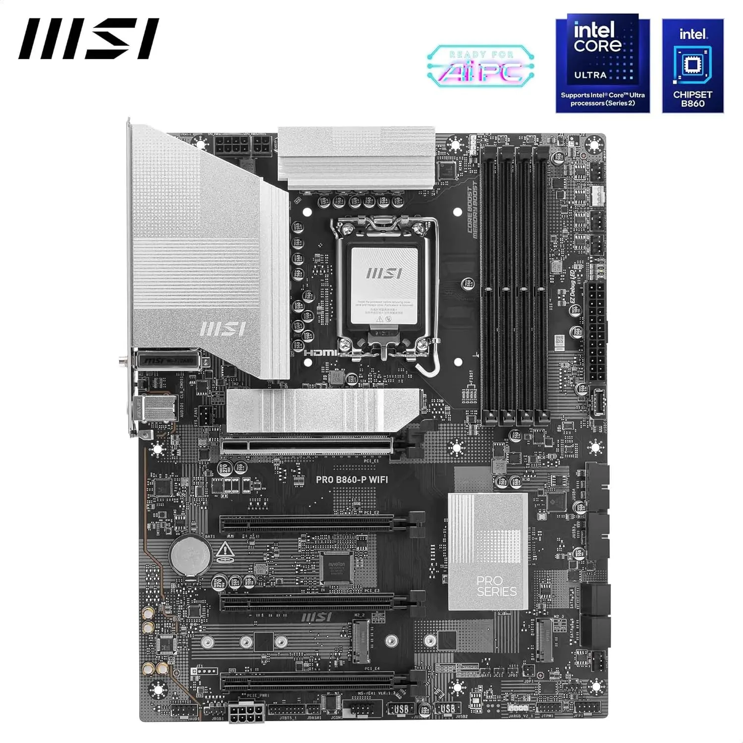 MSI PRO B860-P WiFi Motherboard ATX, LGA 1851, DDR5, PCIe 5.0, M.2 Gen5, Wi‑Fi 7
