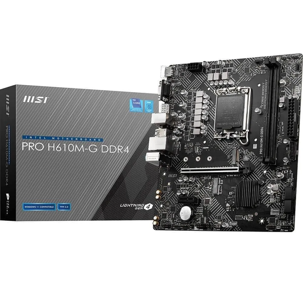 MSI PRO H610M-G DDR4 Motherboard (12th/13th/14th Gen Intel Core, LGA 1700 Socket, DDR4, PCIe 4, SATA 6Gb/s, 1Gbps LAN, M.2 Slots, USB 3.2, mATX) [H610M DDR4] 4K screen output