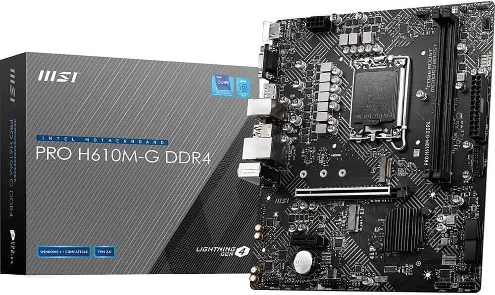 MSI PRO H610M-G DDR4 Motherboard (12th/13th/14th Gen Intel Core, LGA 1700 Socket, DDR4, PCIe 4, SATA 6Gb/s, 1Gbps LAN, M.2 Slots, USB 3.2, mATX) [H610M DDR4] 4K screen output