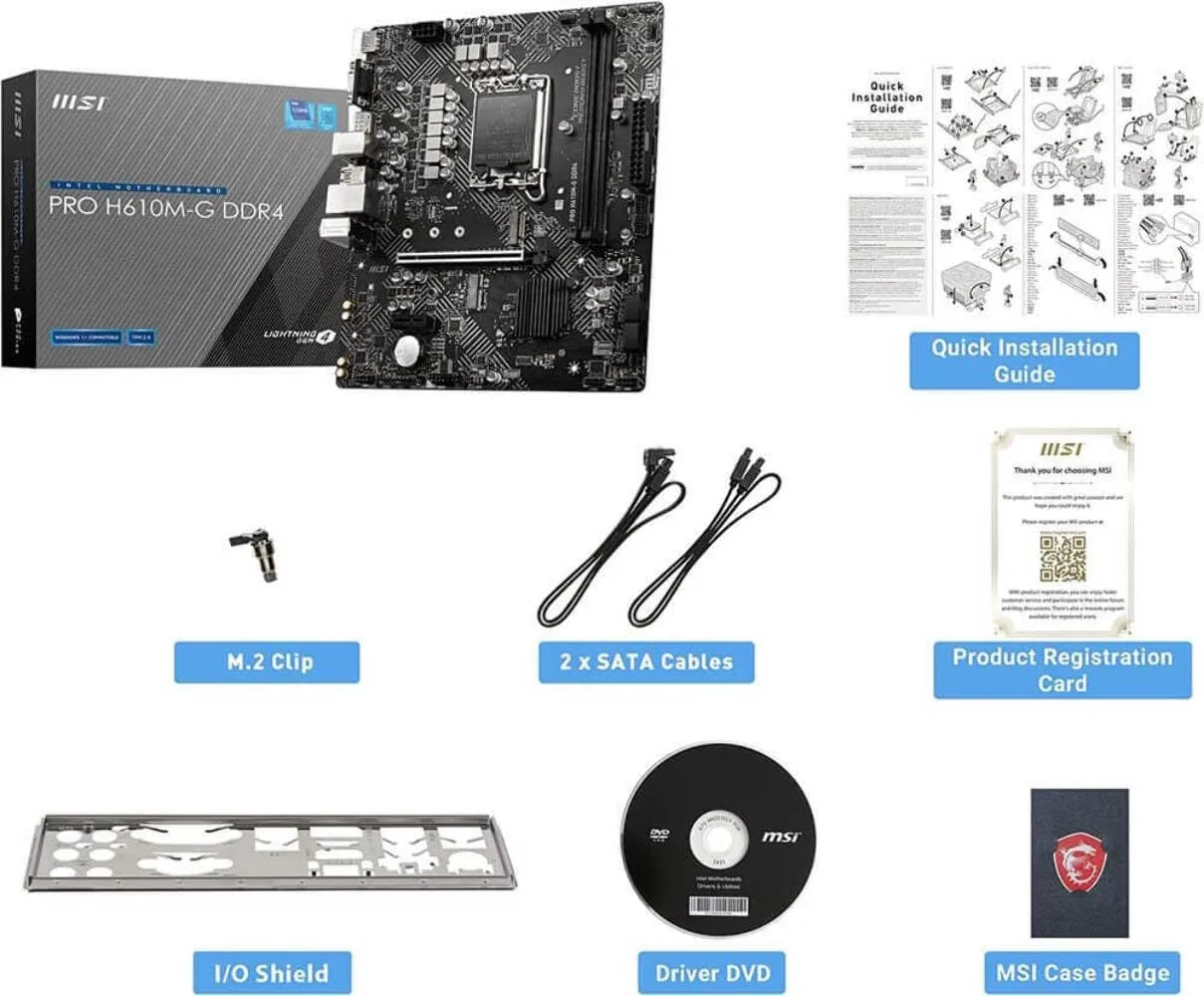 MSI PRO H610M-G DDR4 Motherboard (12th/13th/14th Gen Intel Core, LGA 1700 Socket, DDR4, PCIe 4, SATA 6Gb/s, 1Gbps LAN, M.2 Slots, USB 3.2, mATX) [H610M DDR4] 4K screen output