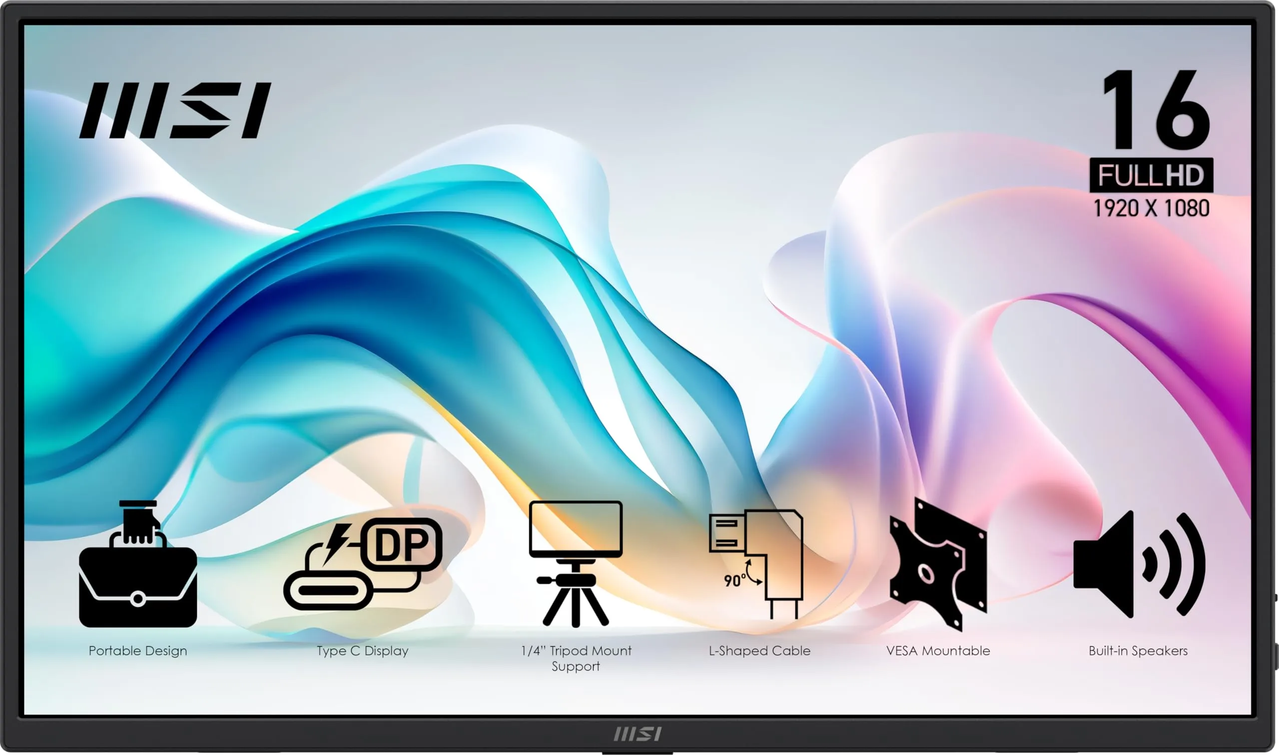 MSI Pro MP165 E6 Portable Monitor, 15.6" FHD IPS 1080p, USB Type-C, Mini-HDMI, Built-in Speakers, Perfect for PC, Mac, PS5, PS4, Xbox, Mobile, Metal Gray