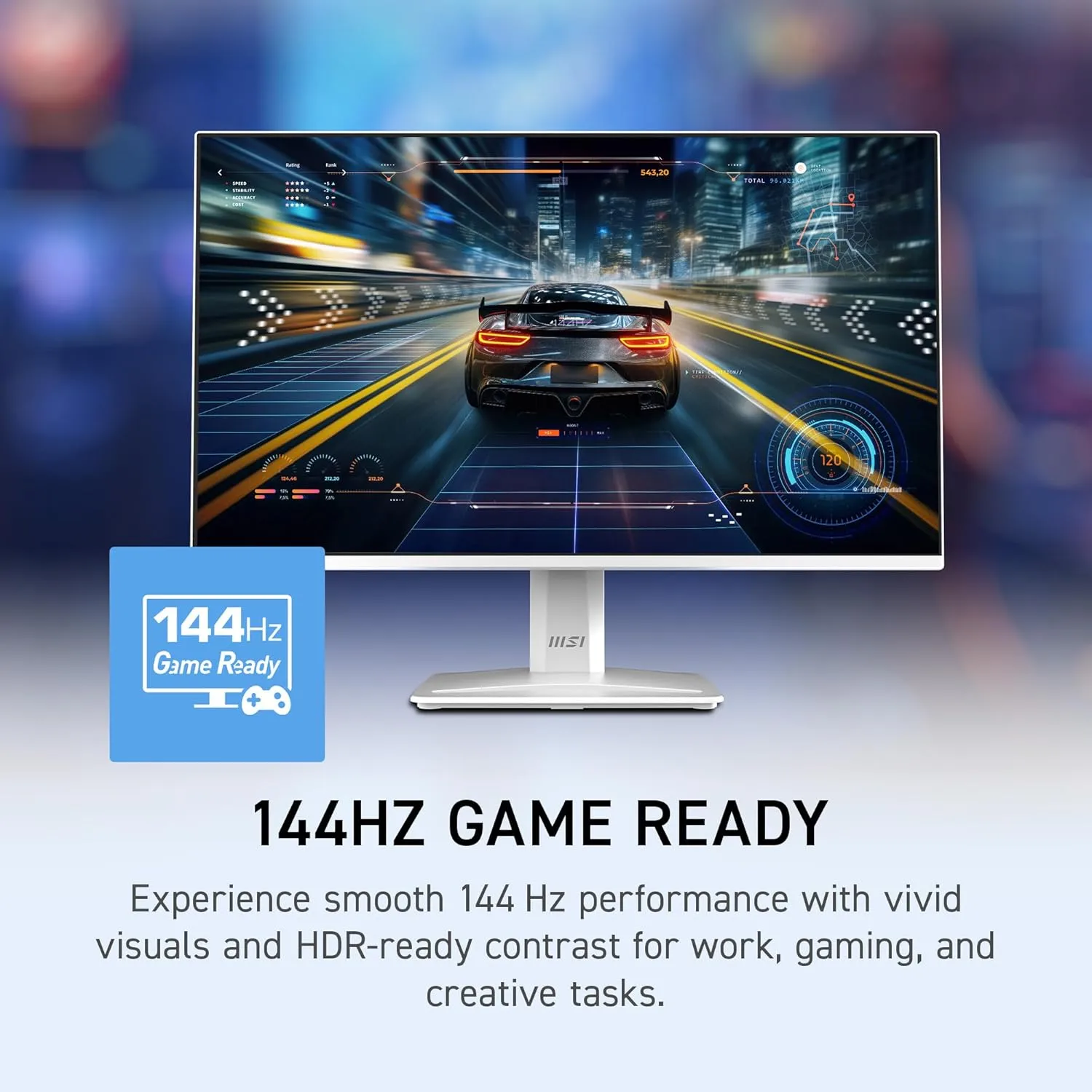 MSI PRO MP243W E14 24-inch IPS 1920 x 1080 (FHD) Computer Monitor, 144Hz, Adaptive-Sync, HDR Ready, HDMI, Display Port, VESA Mountable, Tilt, 4-Side Slim Bezel, 1ms, White