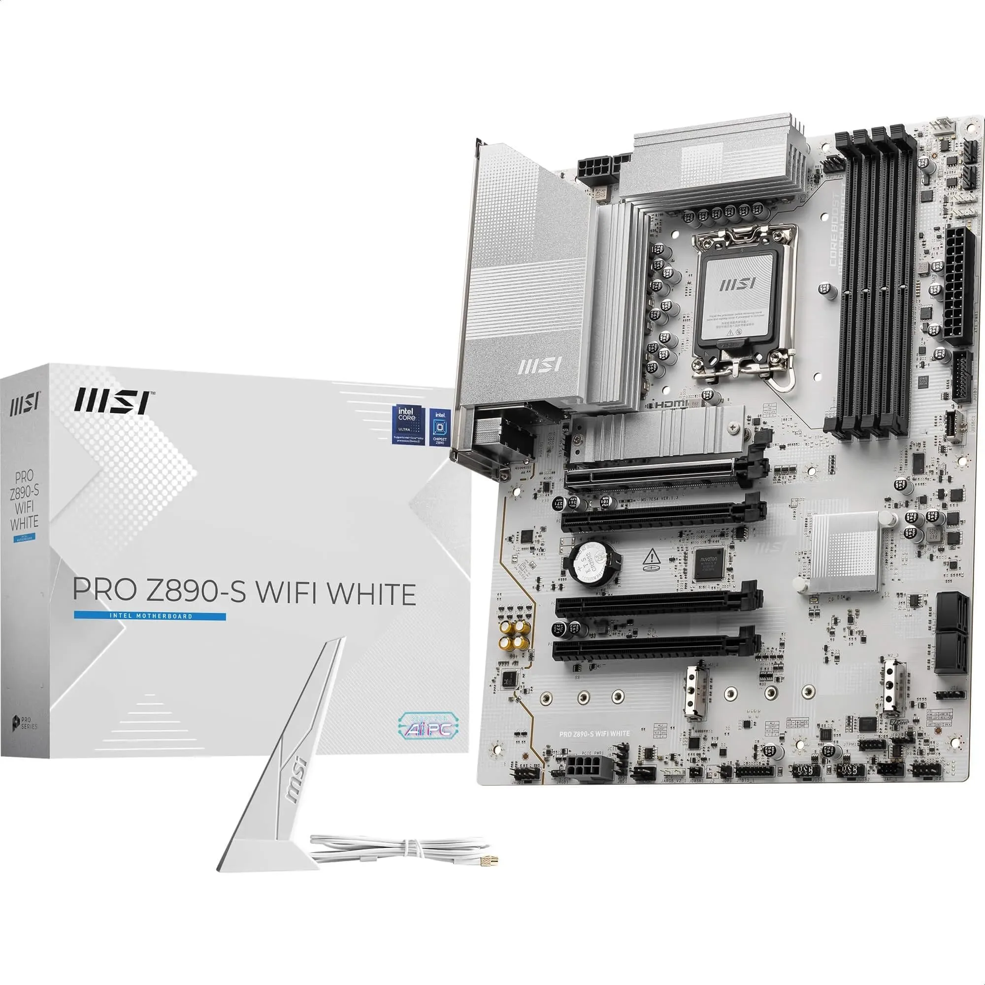 MSI PRO Z890-S WiFi White Motherboard, ATX - Supports Intel Core Ultra Processors (Series 2), LGA 1851 - DDR5 Memory Boost (8600+ MT/s OC), PCIe 5.0 x16 & 4.0 x16, M.2 Gen5, Wi-Fi 7, 2.5G LAN