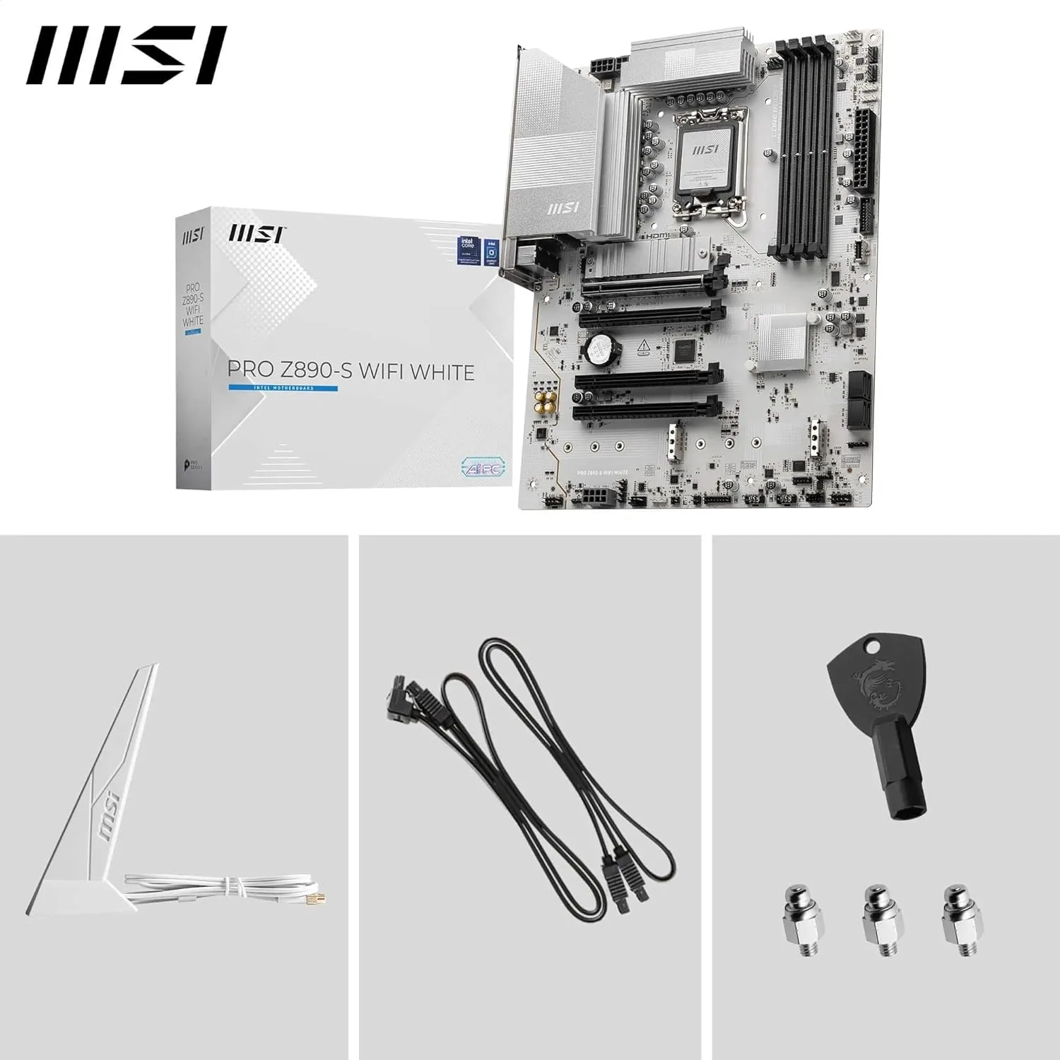 MSI PRO Z890-S WiFi White Motherboard, ATX - Supports Intel Core Ultra Processors (Series 2), LGA 1851 - DDR5 Memory Boost (8600+ MT/s OC), PCIe 5.0 x16 & 4.0 x16, M.2 Gen5, Wi-Fi 7, 2.5G LAN