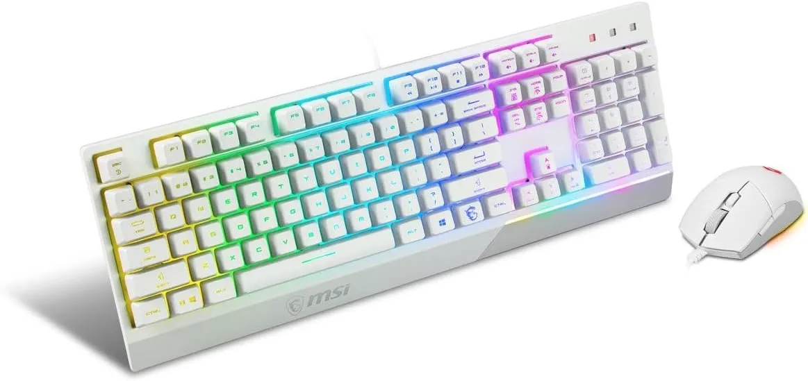 MSI Vigor GK30 Combo White, 6-Zone RGB GK30 Gaming Keyboard & GM11 Gaming Mouse, Water Repellent & Splash-Proof, 5000 DPI