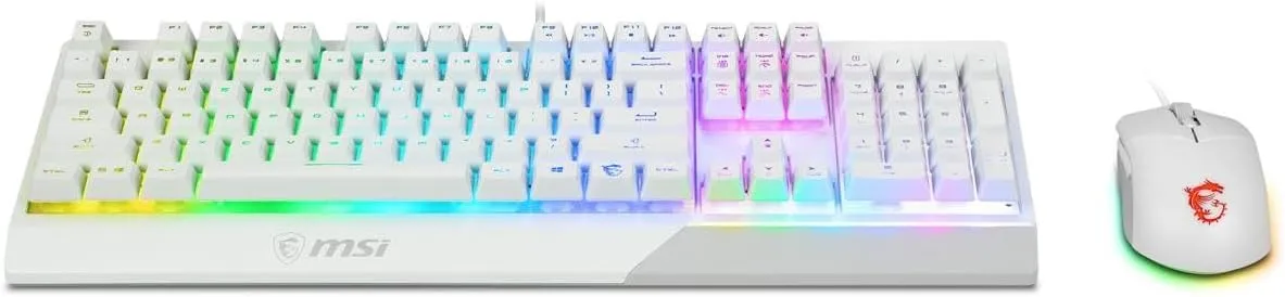 MSI Vigor GK30 Combo White, 6-Zone RGB GK30 Gaming Keyboard & GM11 Gaming Mouse, Water Repellent & Splash-Proof, 5000 DPI