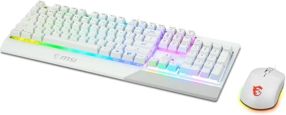 MSI Vigor GK30 Combo White, 6-Zone RGB GK30 Gaming Keyboard & GM11 Gaming Mouse, Water Repellent & Splash-Proof, 5000 DPI
