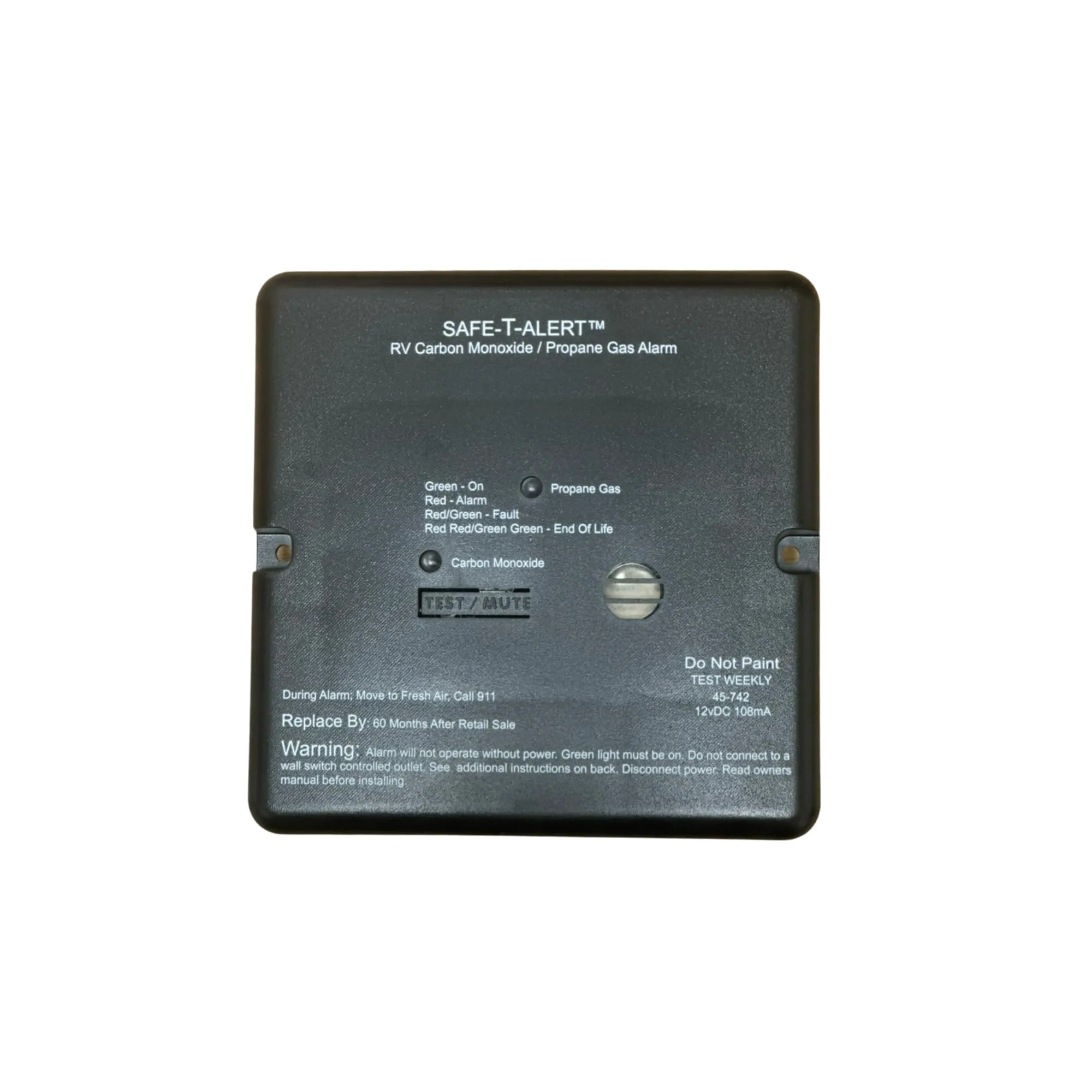 Combination Carbon Monoxide/Propane Alarm - Flush Mount, 12 VDC, Black