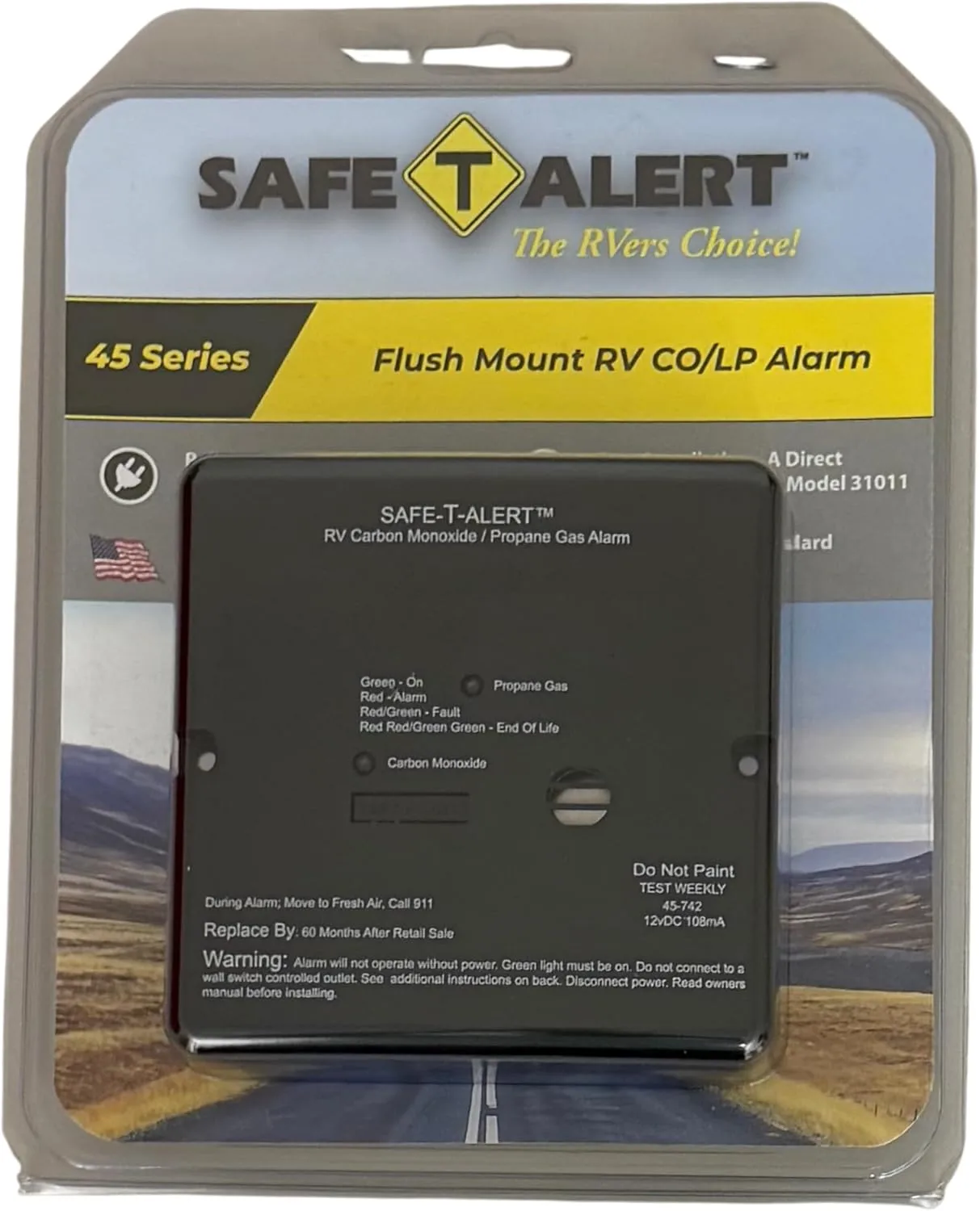Combination Carbon Monoxide/Propane Alarm - Flush Mount, 12 VDC, Black