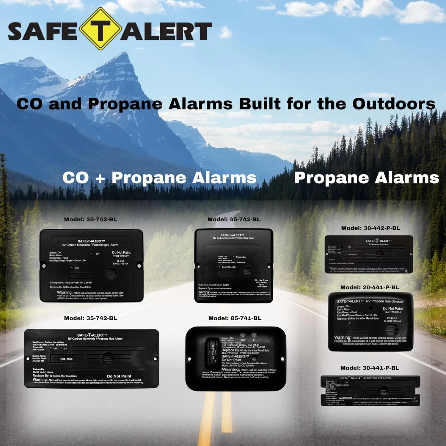 Combination Carbon Monoxide/Propane Alarm - Flush Mount, 12 VDC, Black