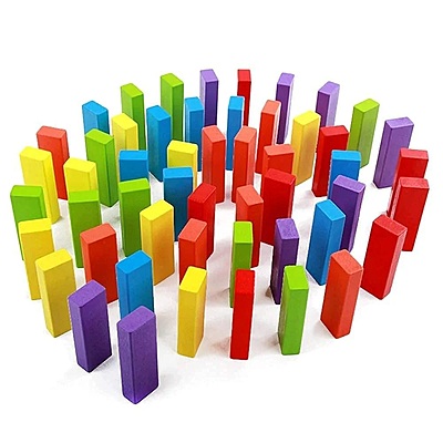 Hardwood Blocks Stacking Tower Game - 54 Pcs Colourful Blocks