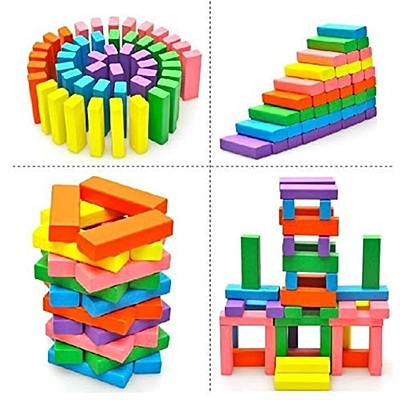 Hardwood Blocks Stacking Tower Game - 54 Pcs Colourful Blocks