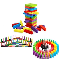 Hardwood Blocks Stacking Tower Game - 54 Pcs Colourful Blocks